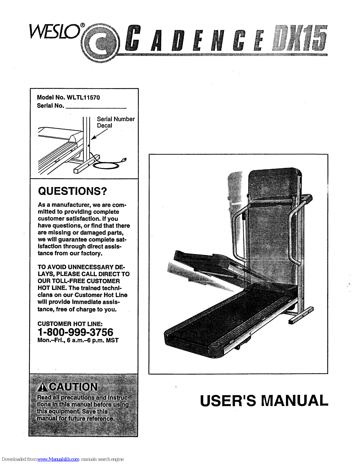 Weslo Cadence Dx15 User Manual