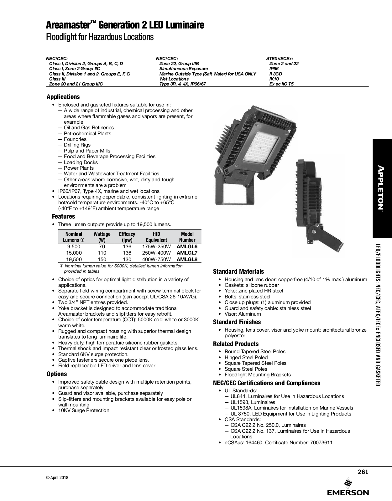 Appleton Areamaster Generation 2 LED Luminaire Catalog Page