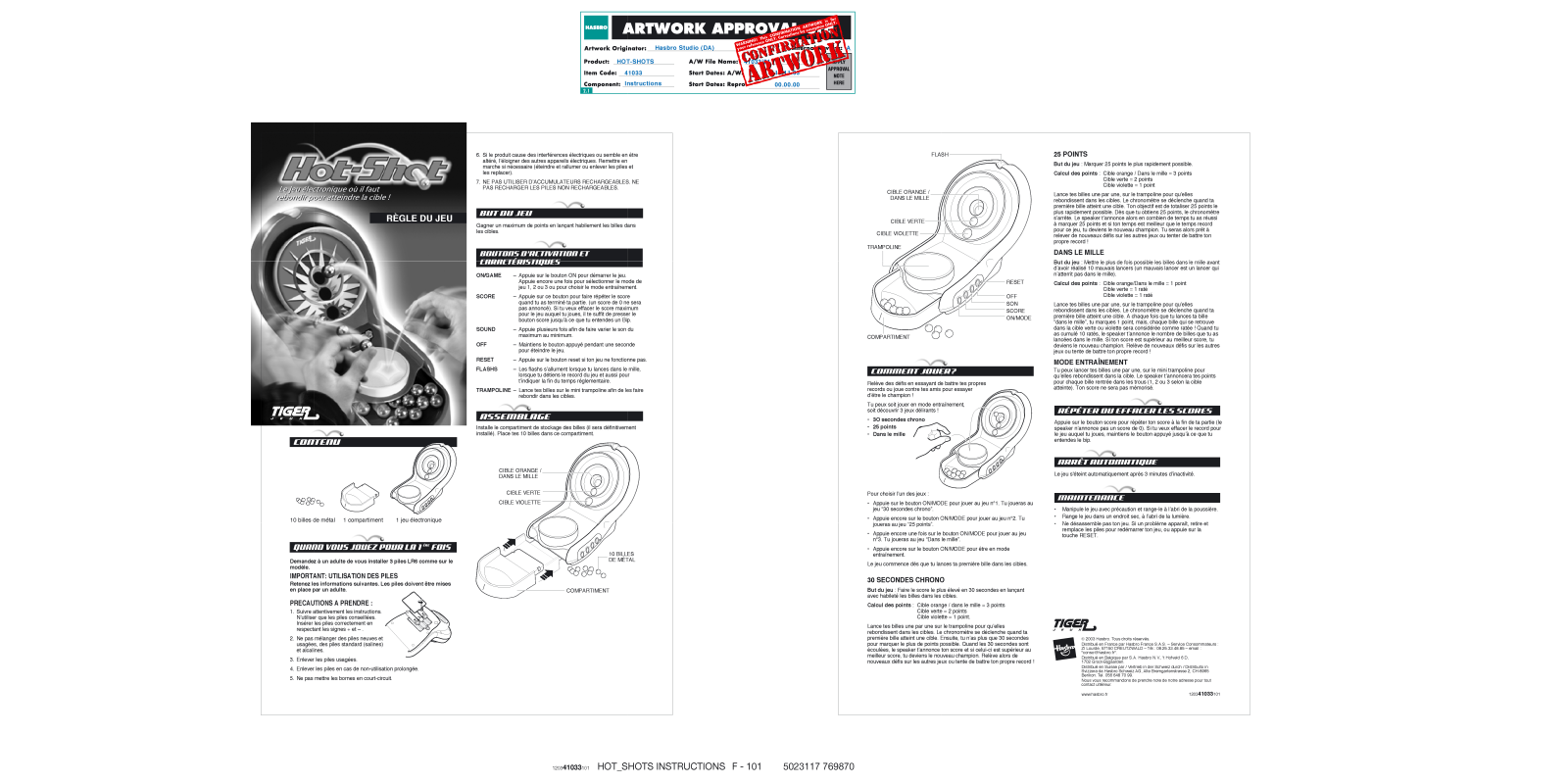 HASBRO HOT SHOT User Manual