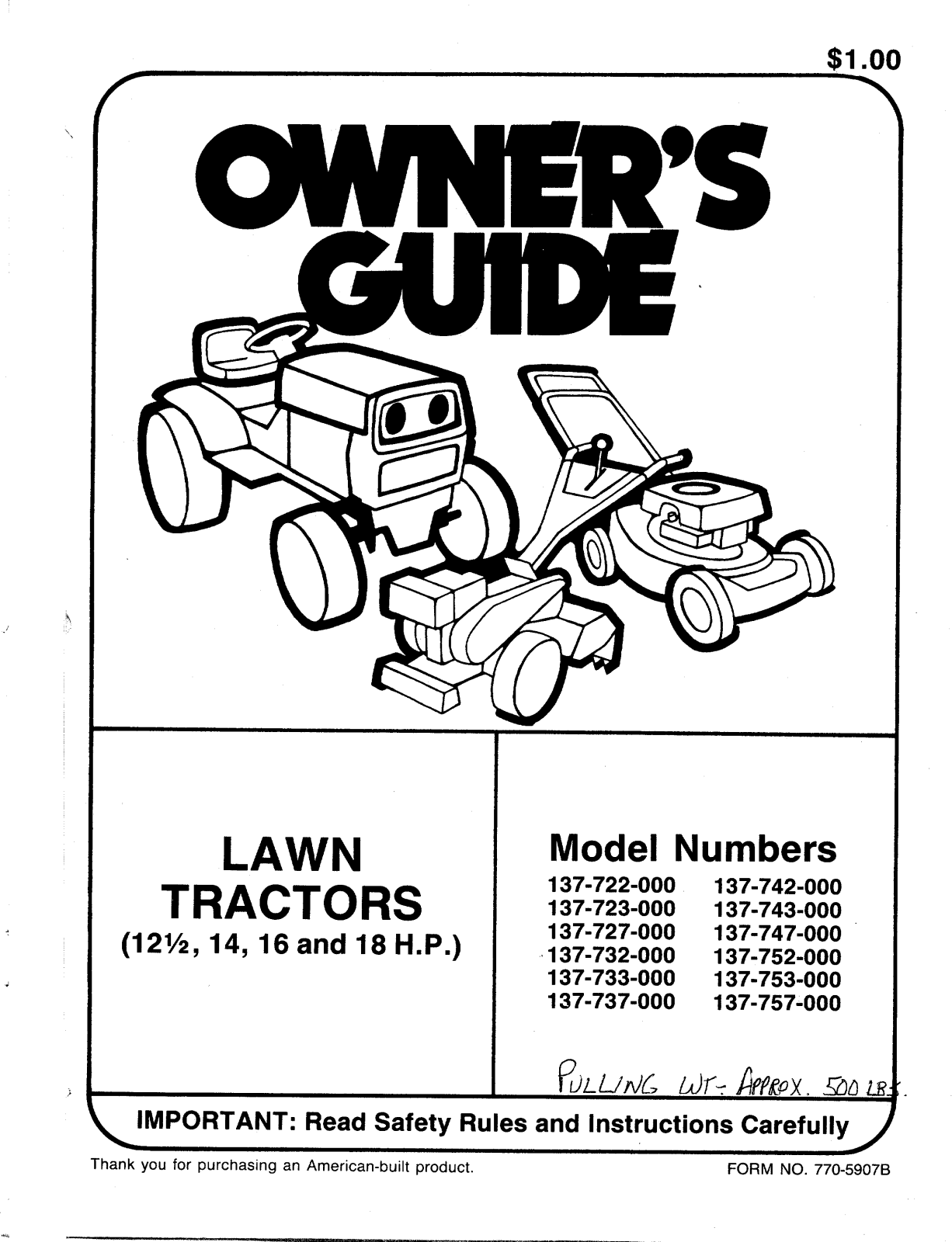 MTD 137-723-000, 137-727-000, 137-732-000, 137-737-000, 137-733-000 User Manual