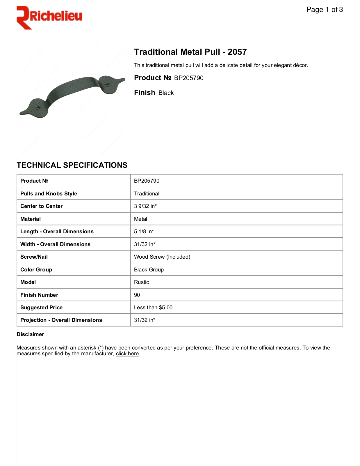 Richelieu RHC1582 Specifications - ManualMachine.com