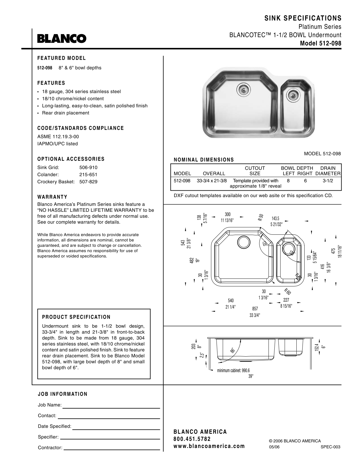 Blanco 512-098 User Manual