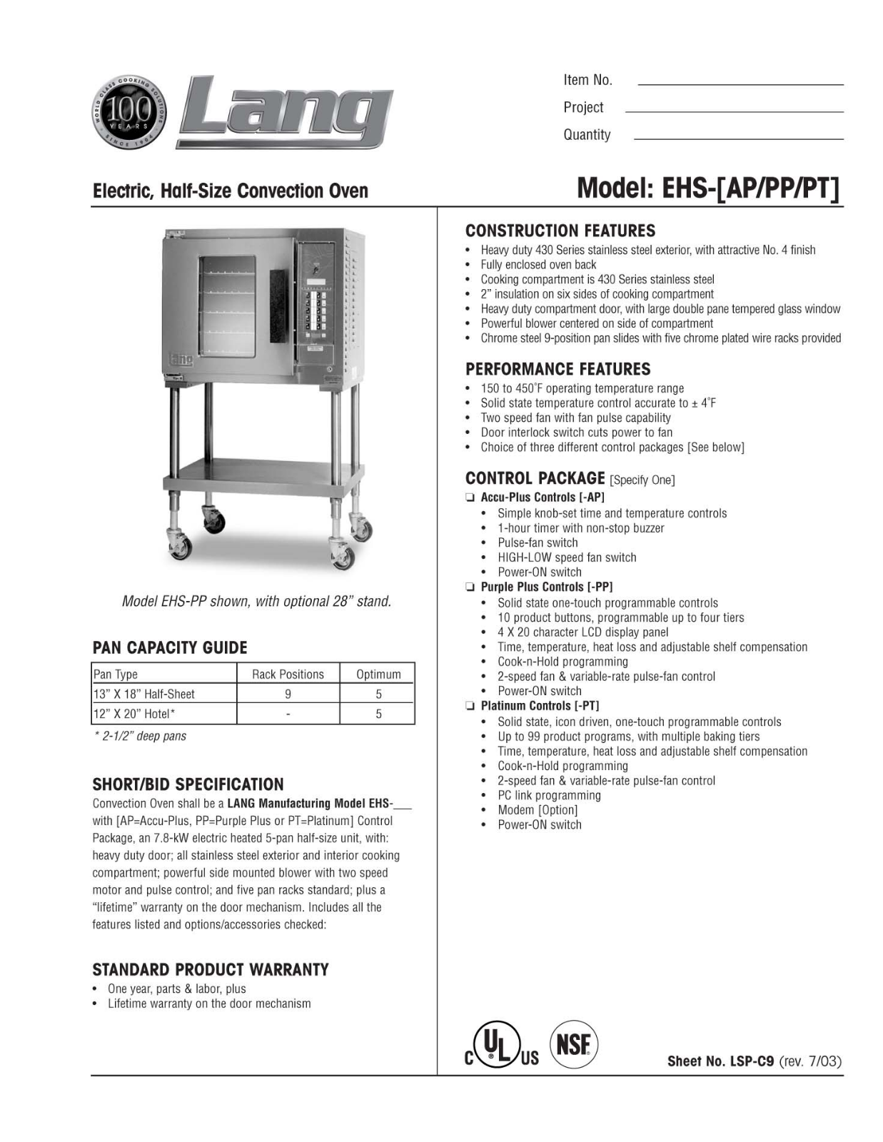 Lang EHS-AP General Manual