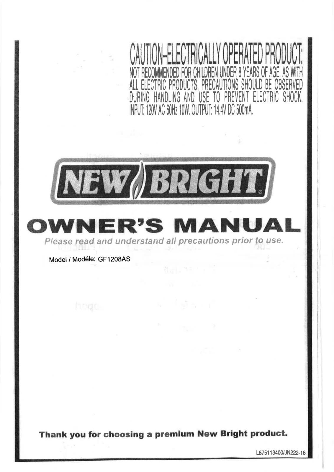 New Bright Co GF1208AS User Manual