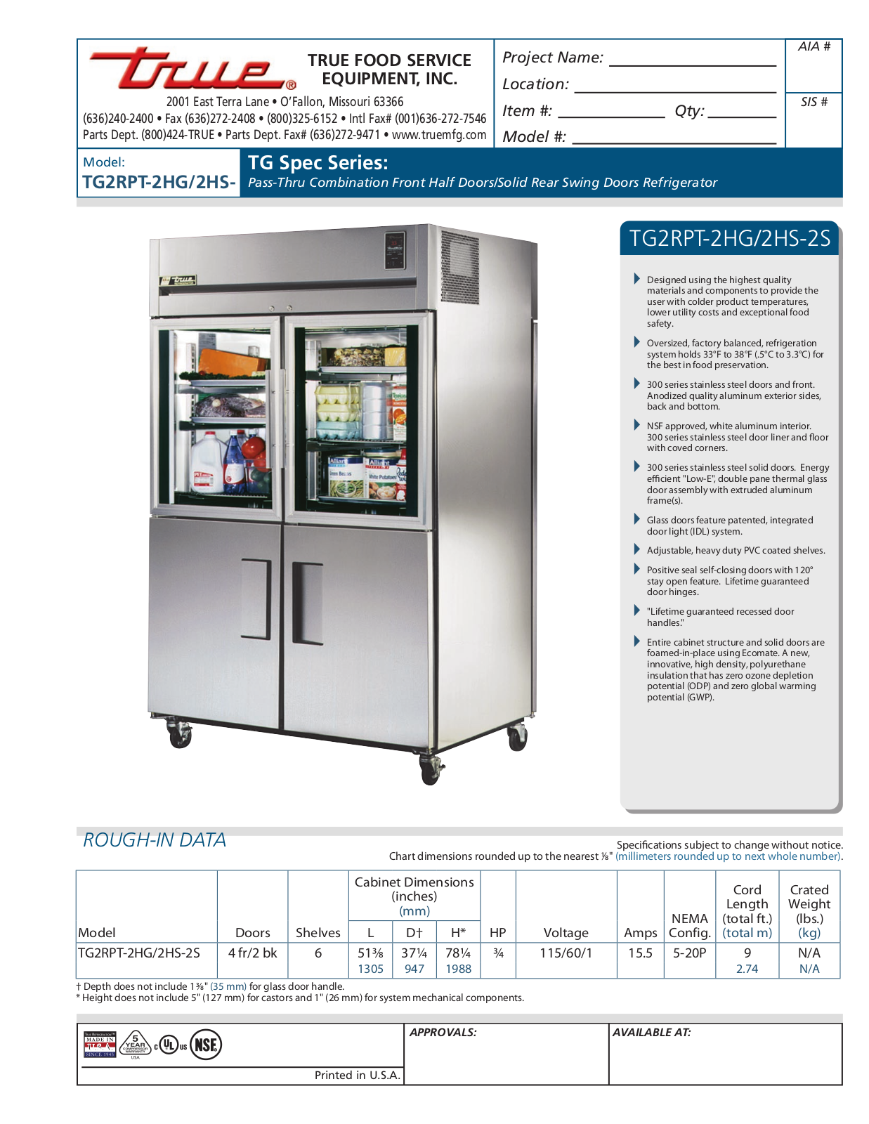 True TG2RPT-2HG-2S User Manual