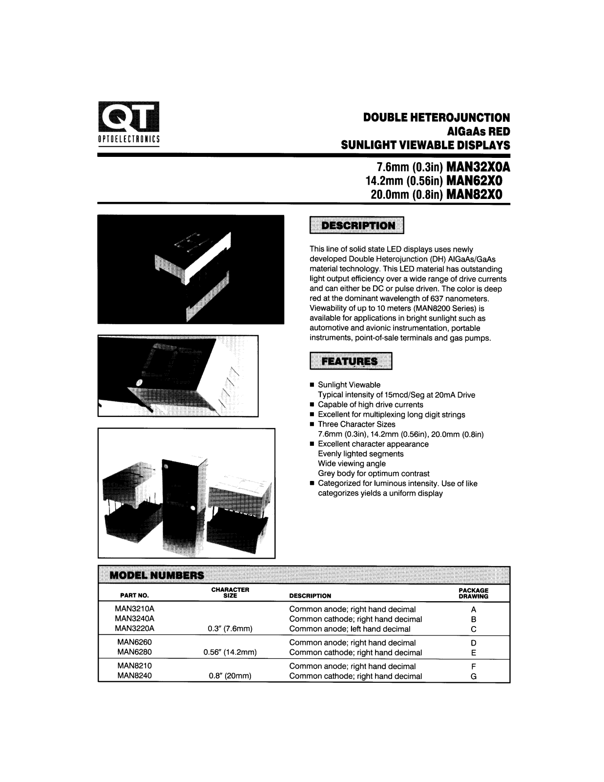 QT MAN3240A, MAN3220A, MAN3210A Datasheet