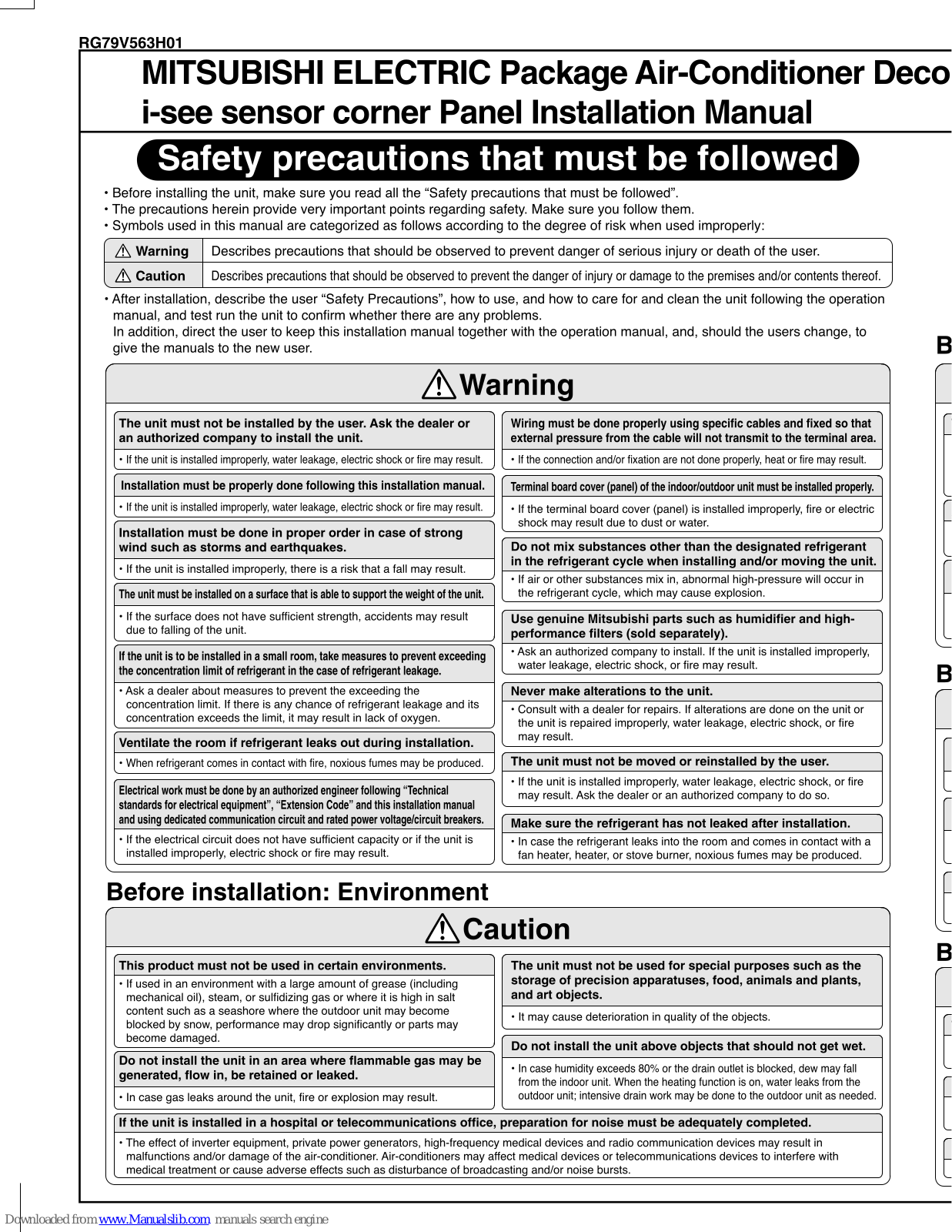Mitsubishi Electric RG79V563H01 Installation Manual