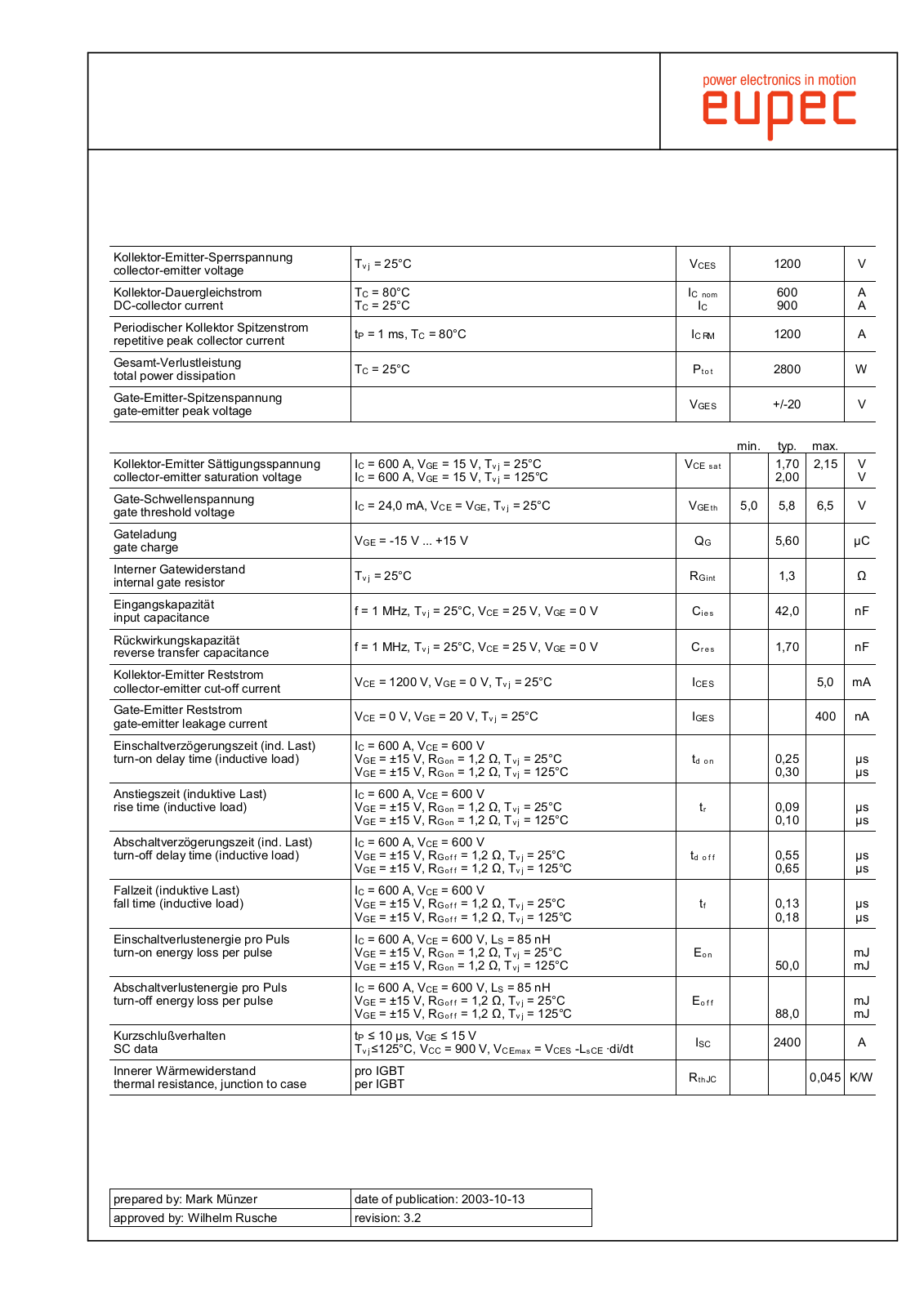 INFINEON FZ600R12KE3 User Manual