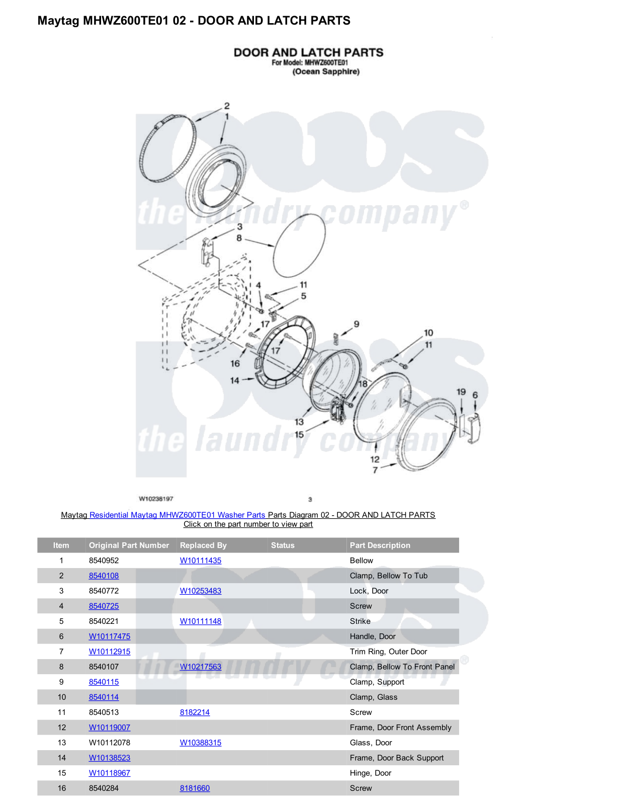 Maytag MHWZ600TE01 Parts Diagram