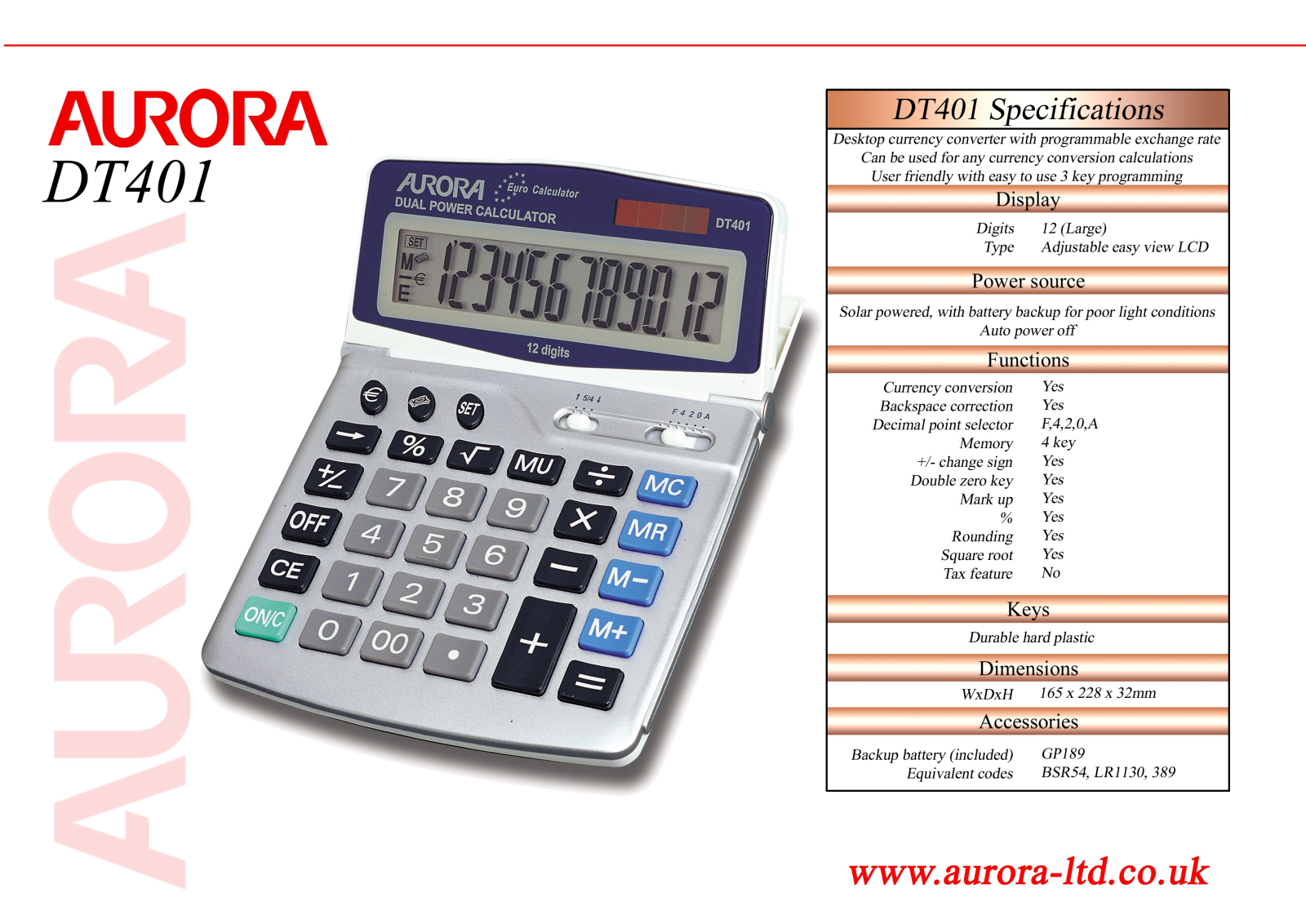 Aurora DT401 Specifications - ManualMachine.com