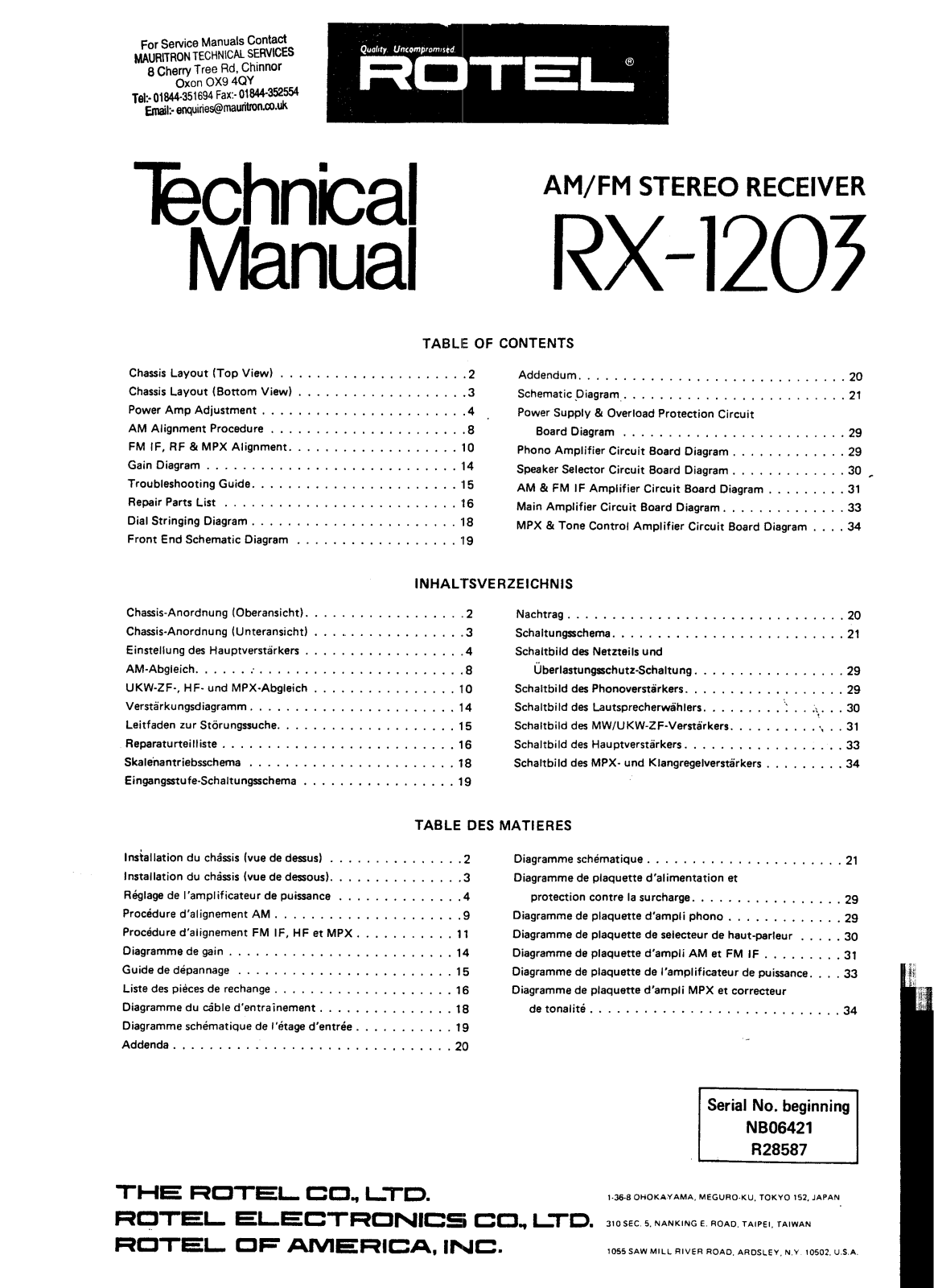 Rotel RX-1203 Service manual