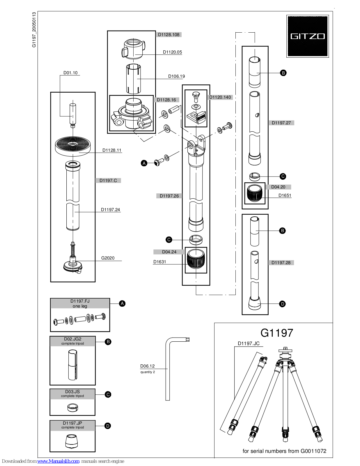 Gitzo Sport Basalt Performance G1197 G1197 G1197, G1197 G1197 G1197 Parts List