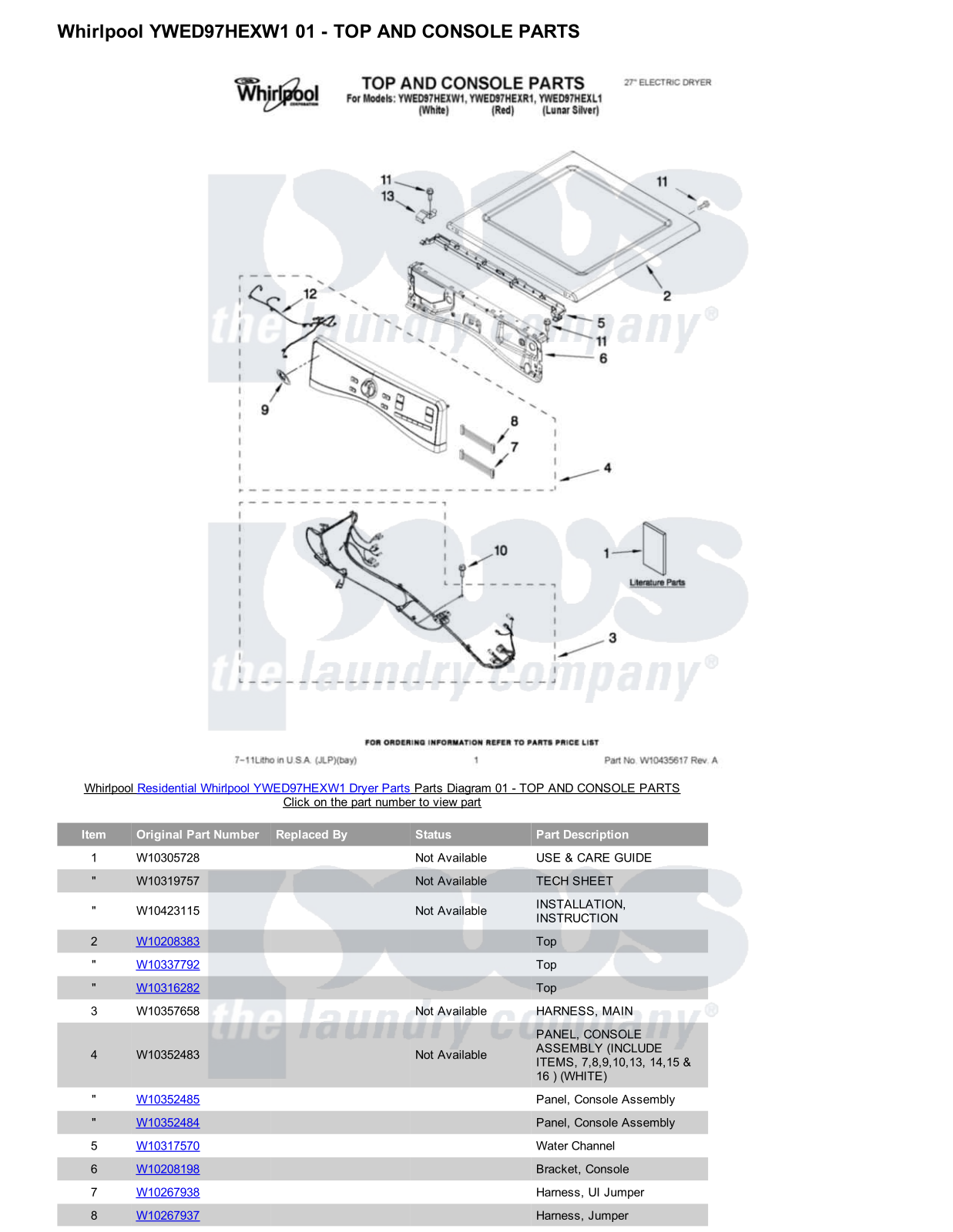 Whirlpool YWED97HEXW1 Parts Diagram