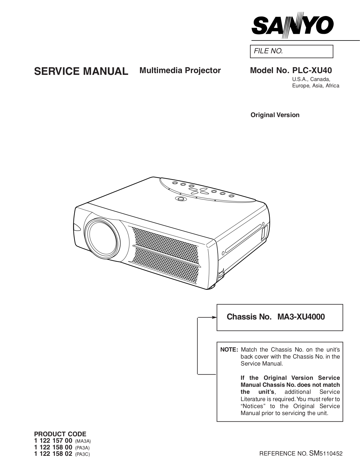 SANYO PLC-XU40 Service Manual