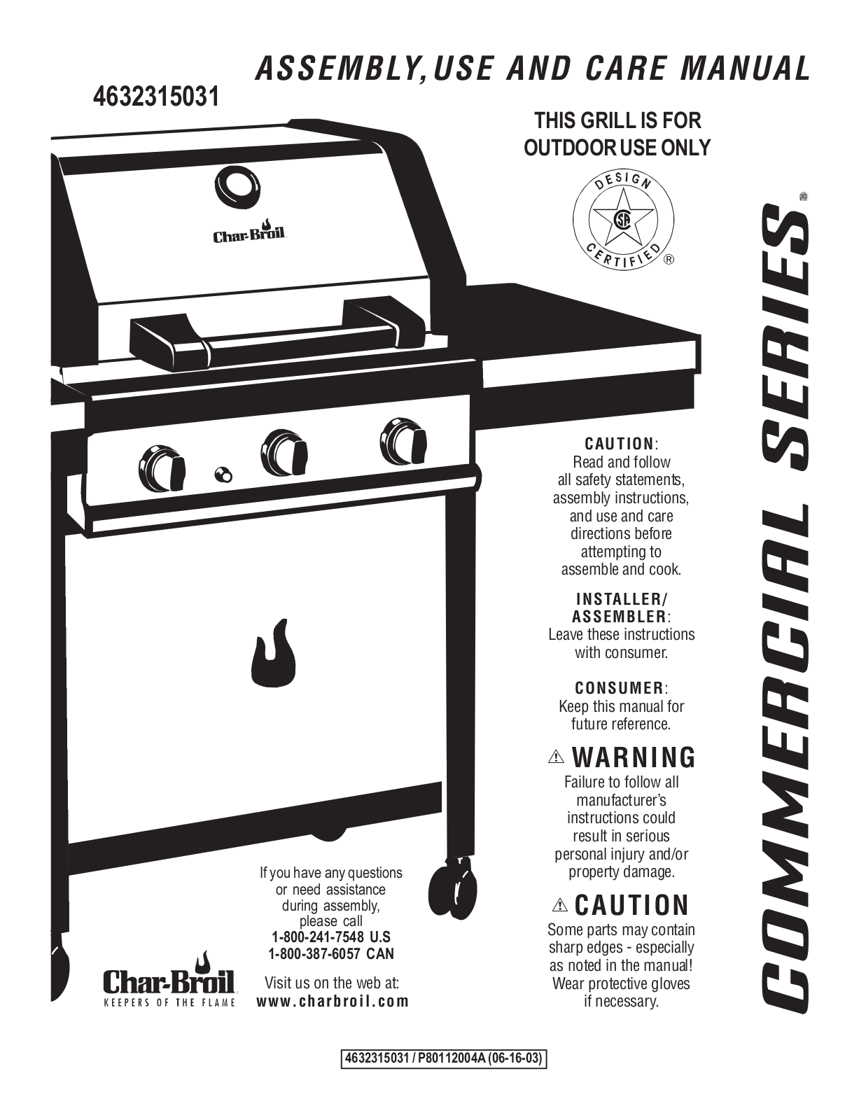 Charbroil 463231503, 4632315031 Owner's Manual