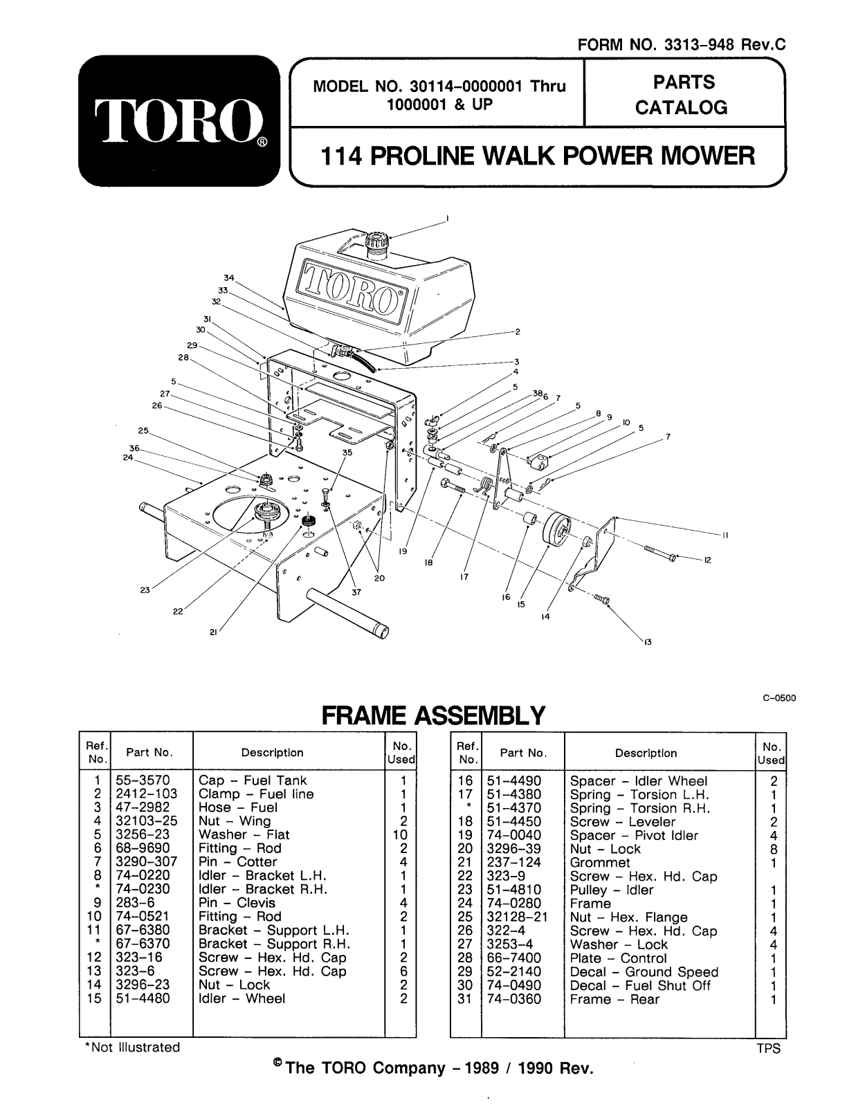 Toro 30114 Parts Catalogue