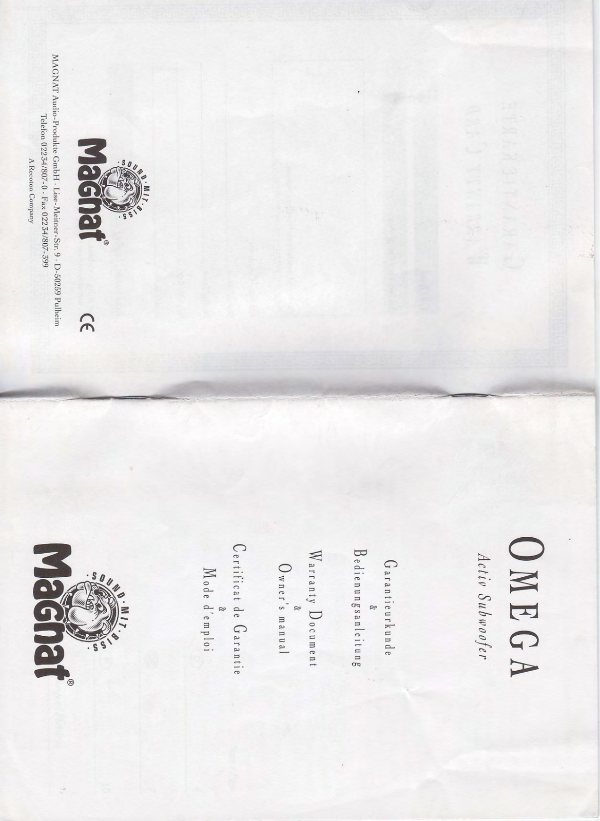 MAGNAT Omega Sub 20A, Omega Sub 25A, Omega 530 User Manual