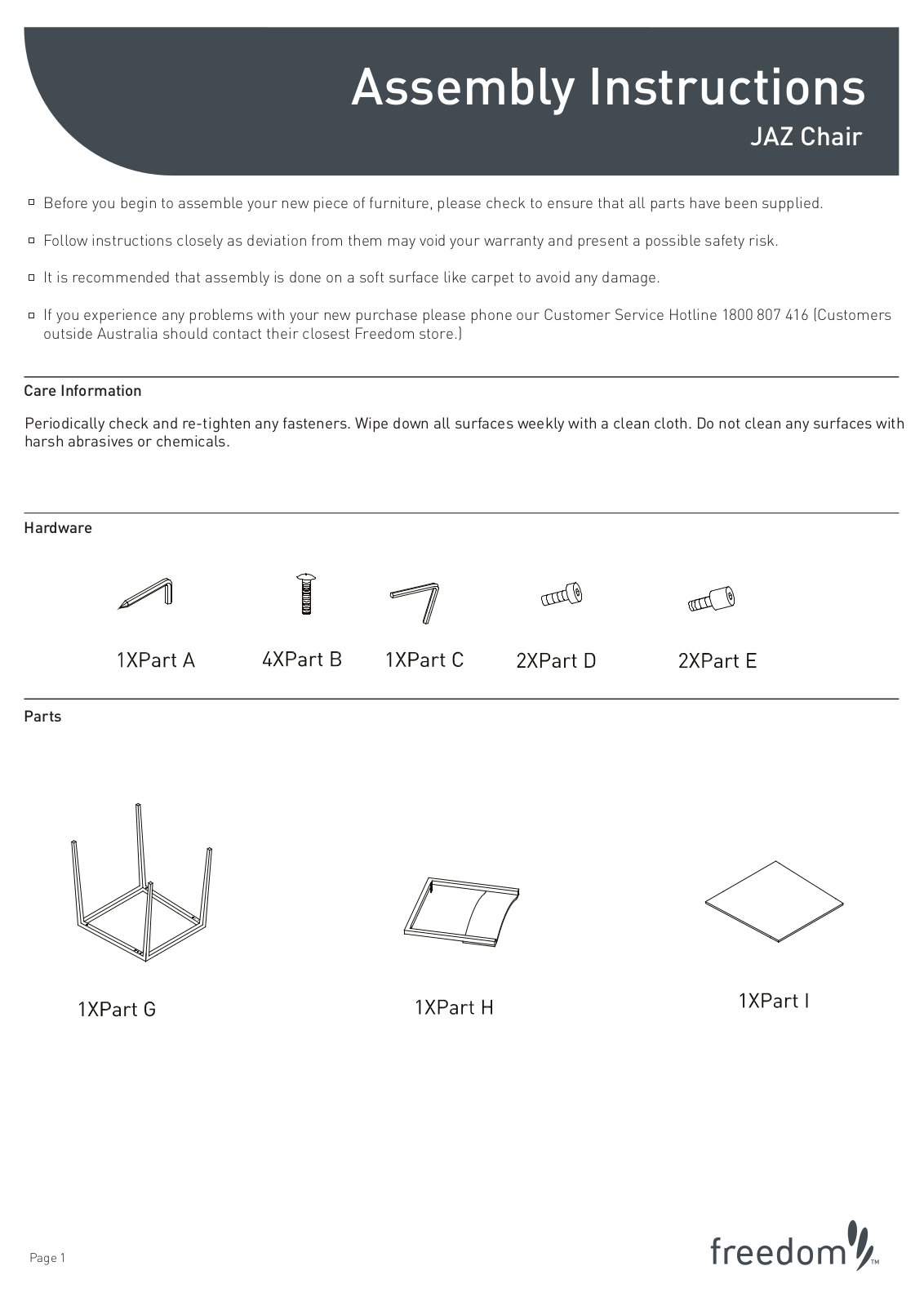 Freedom JAZ Chair Assembly Instruction