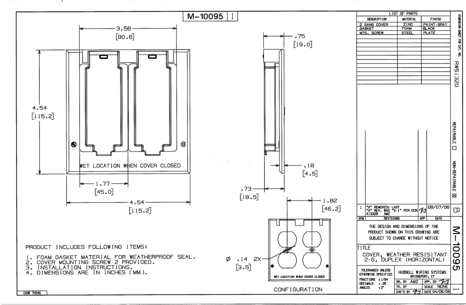 Hubbell RW51320 Reference Drawing