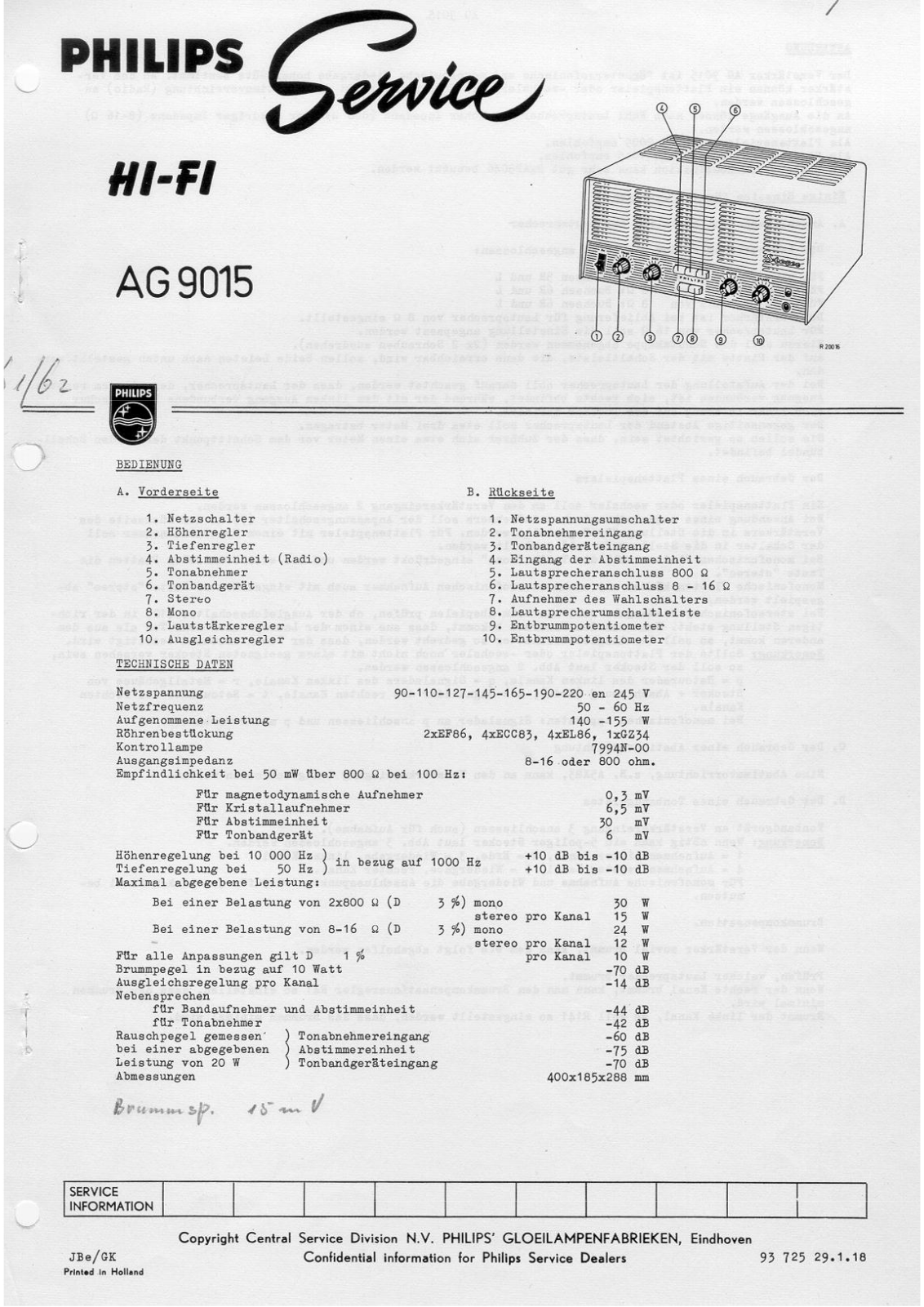 Philips AG-9015 Service Manual