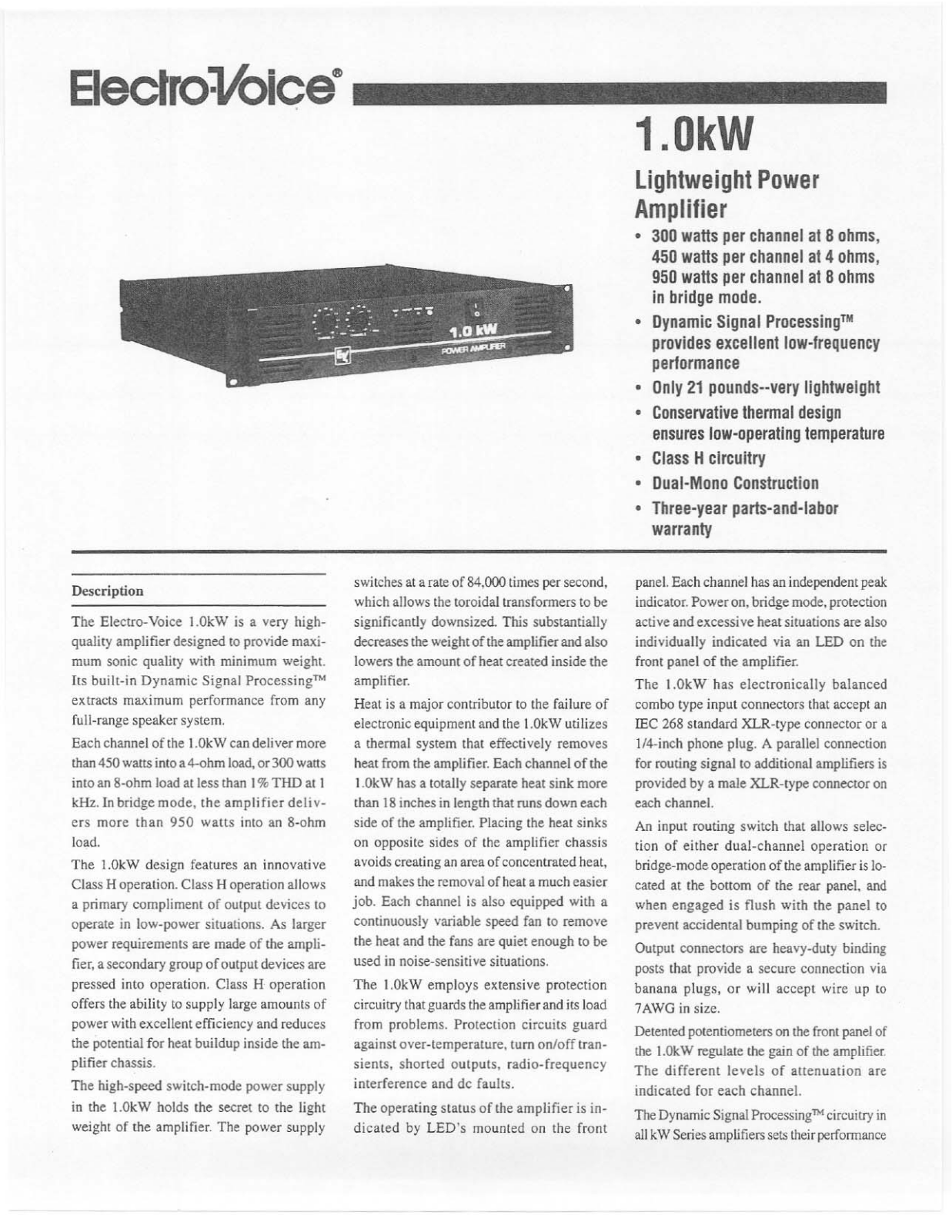 Electro-Voice Lightweight Power Amplifier User Manual