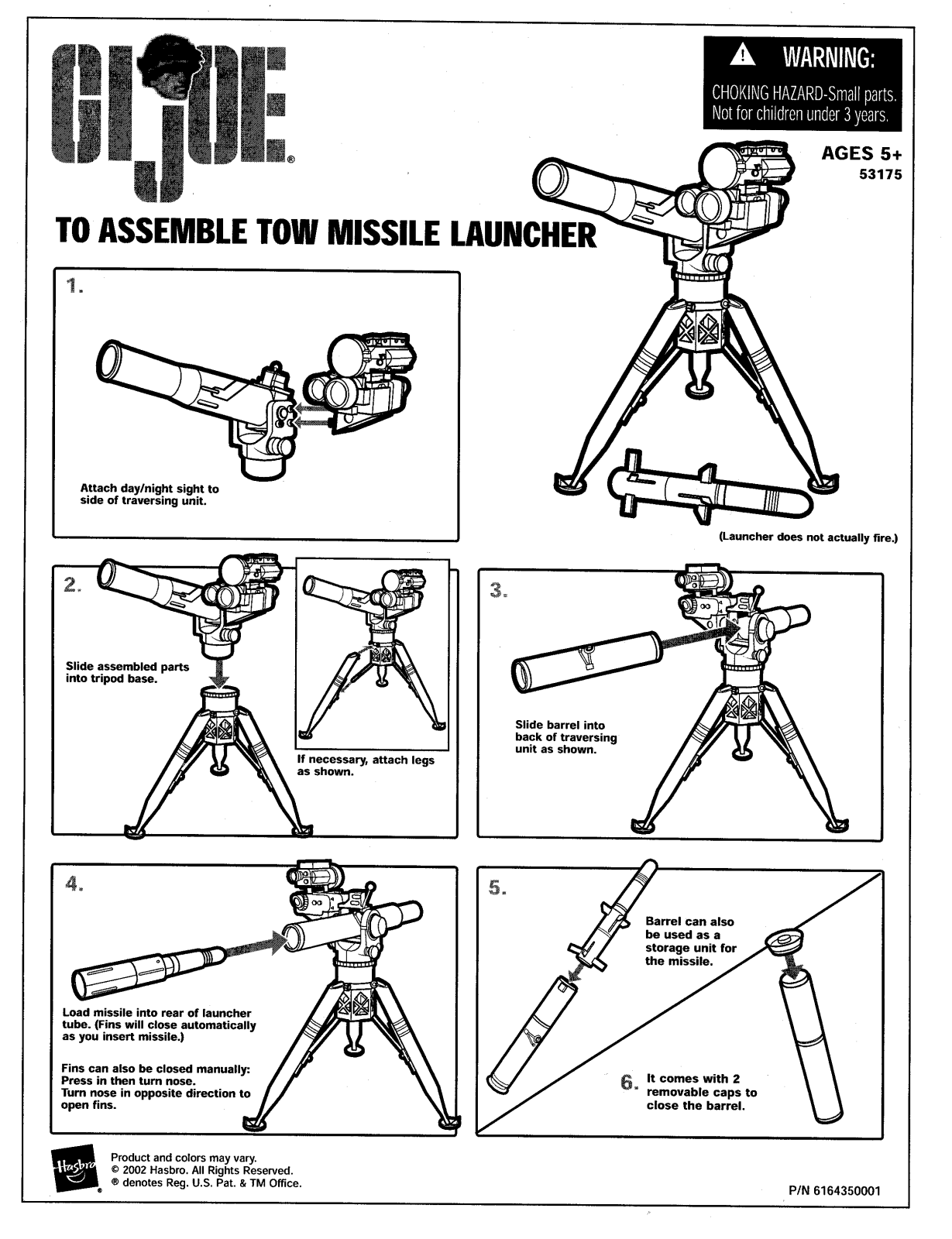 HASBRO GI Joe Missile Launcher Assembly User Manual