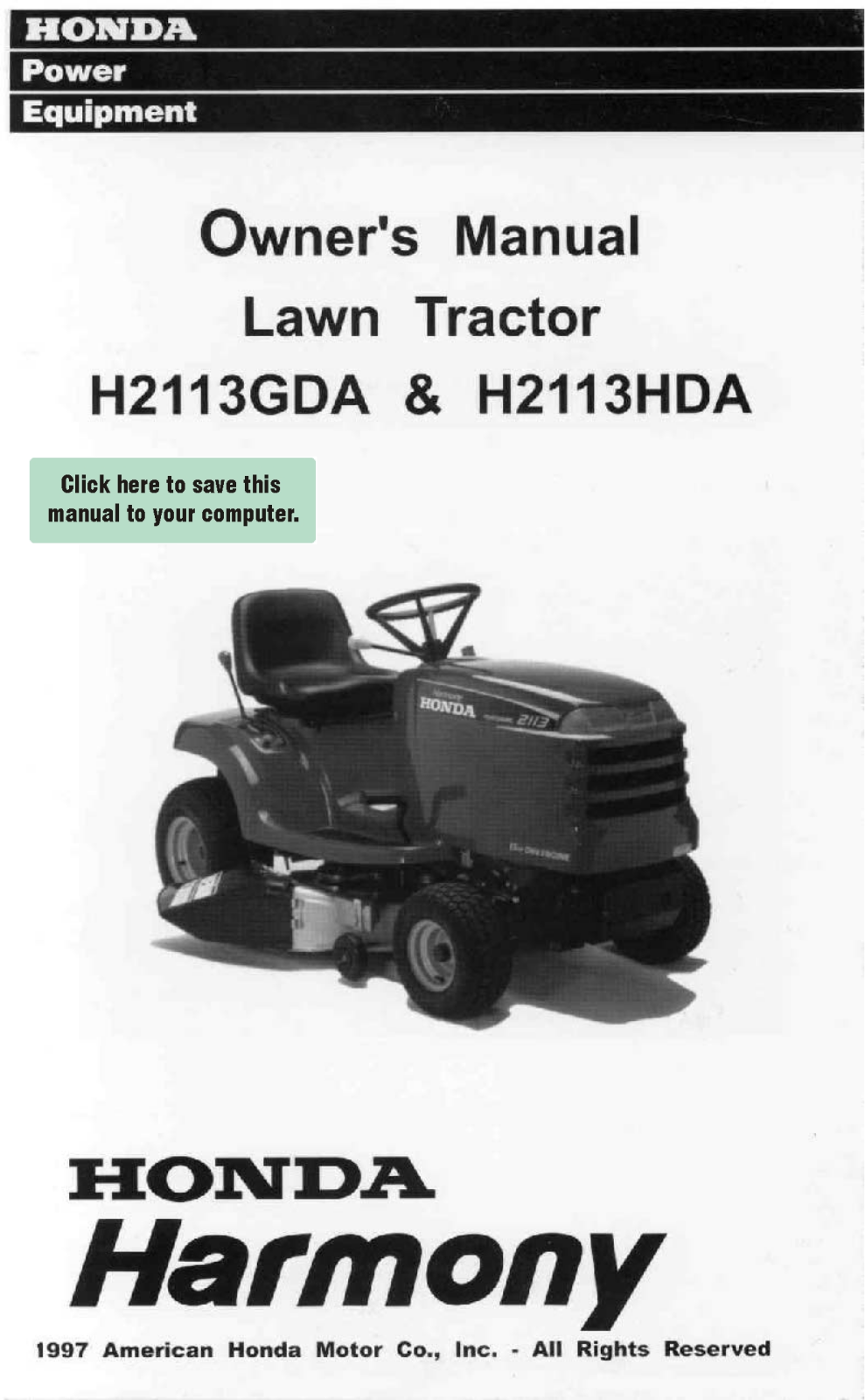 Honda Power Equipment H2113HDA, H2113GDA User Manual