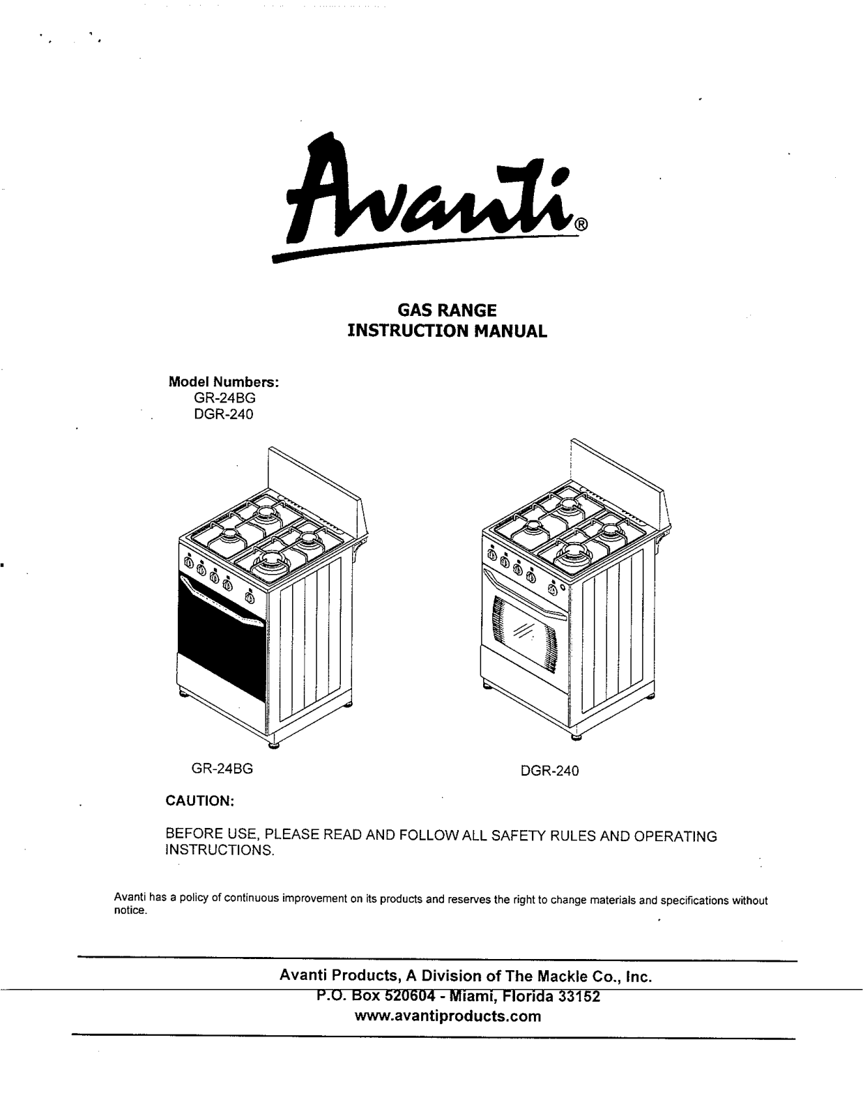 Avanti DGR-240 User Manual