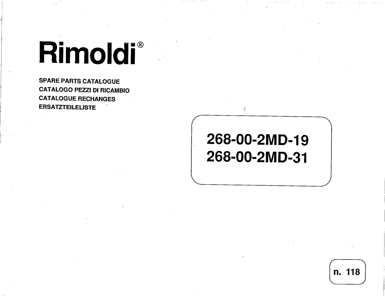 Rimoldi 268-00-2MD-19, 268-00-2MD-31 Parts List