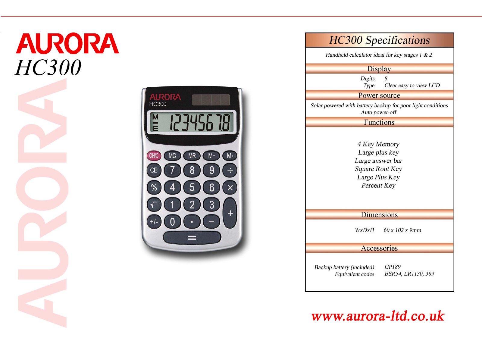 Aurora HC300 Specifications - ManualMachine.com