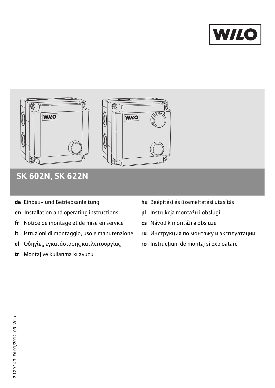 Wilo SK 602N, SK 622N Installation And Operating Instructions Manual