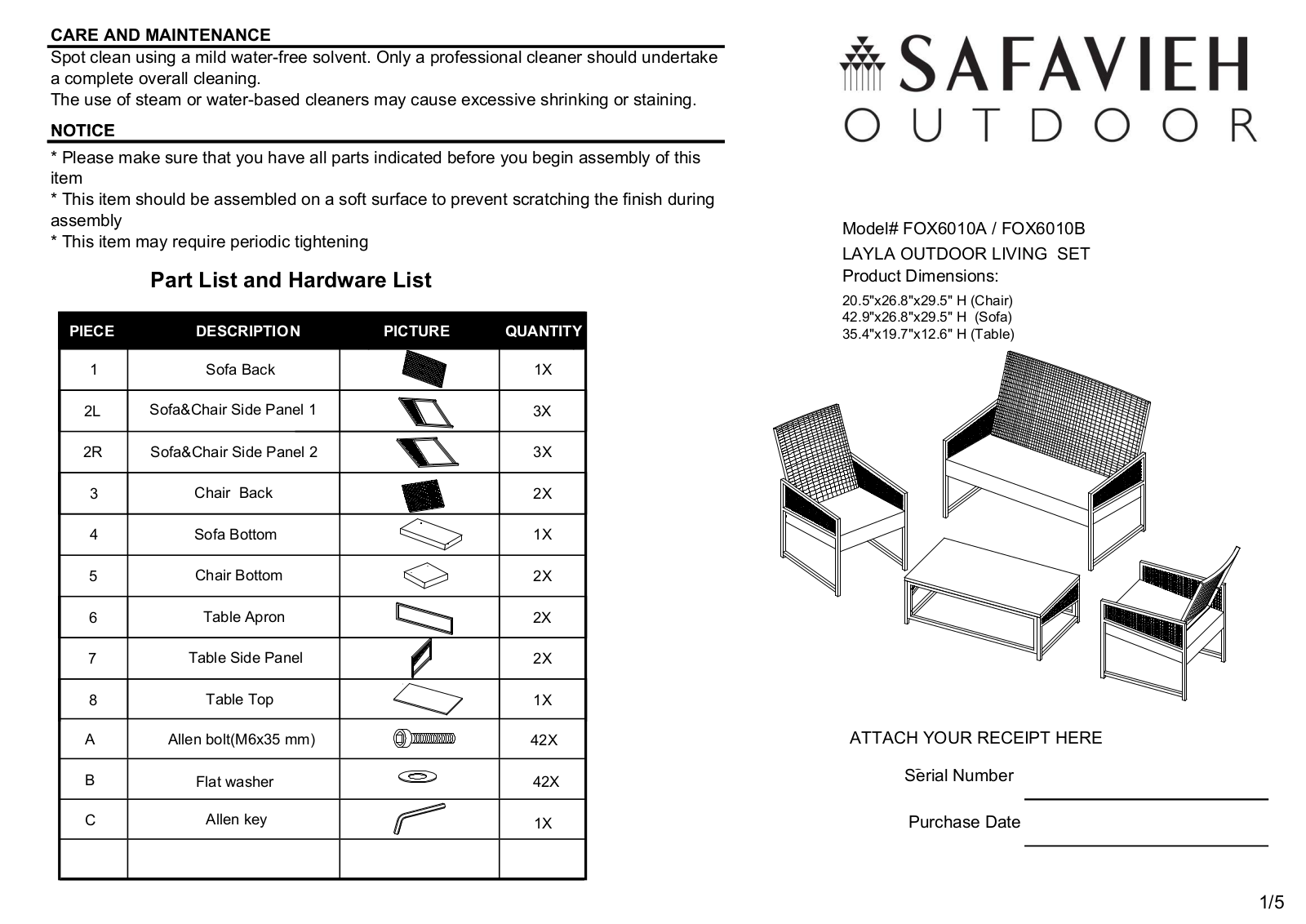 Safavieh FOX6010A Assembly Guide