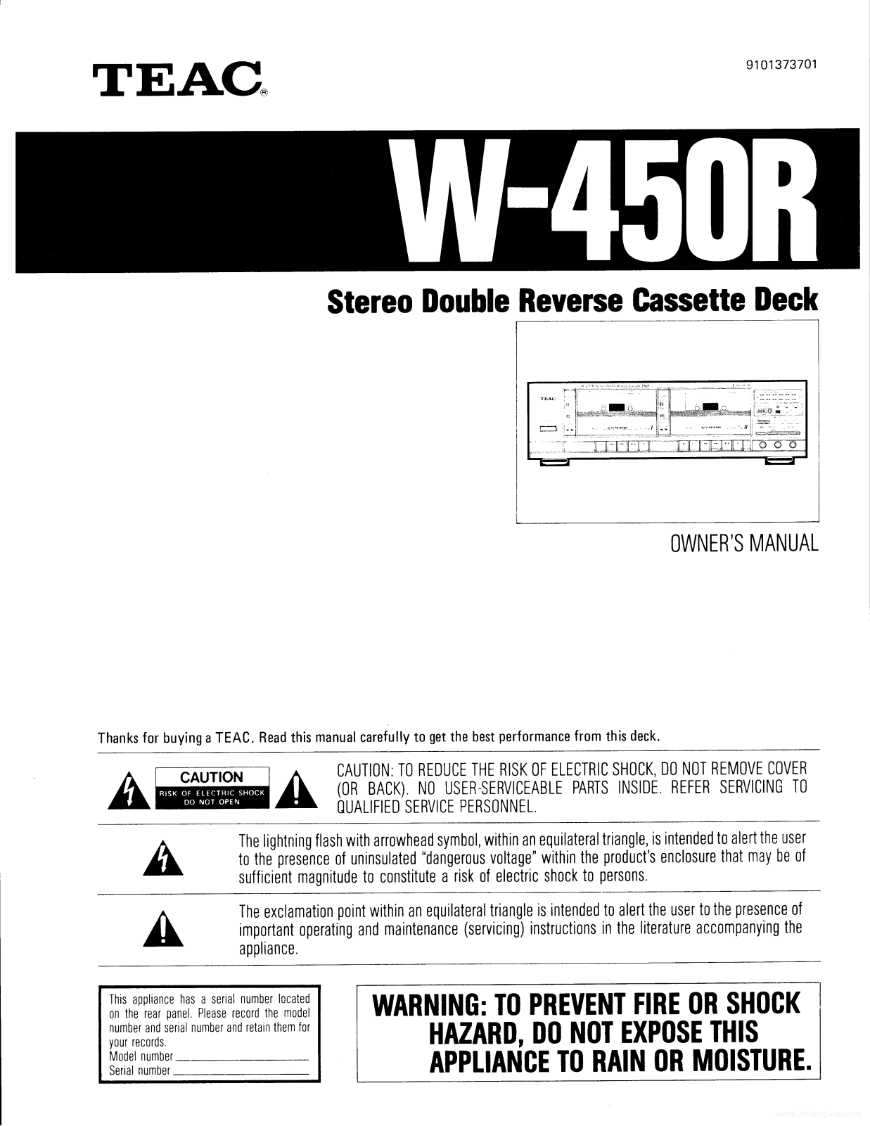 Teac W-450R Owner's Manual - ManualMachine.com