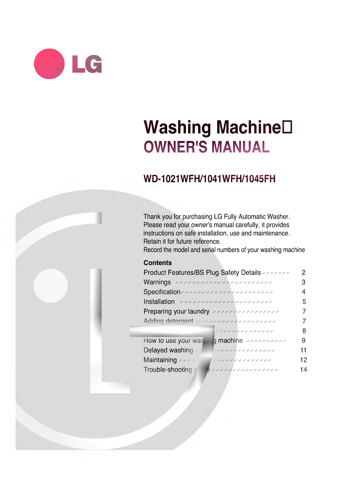 LG WD-1045FH Owner’s Manual