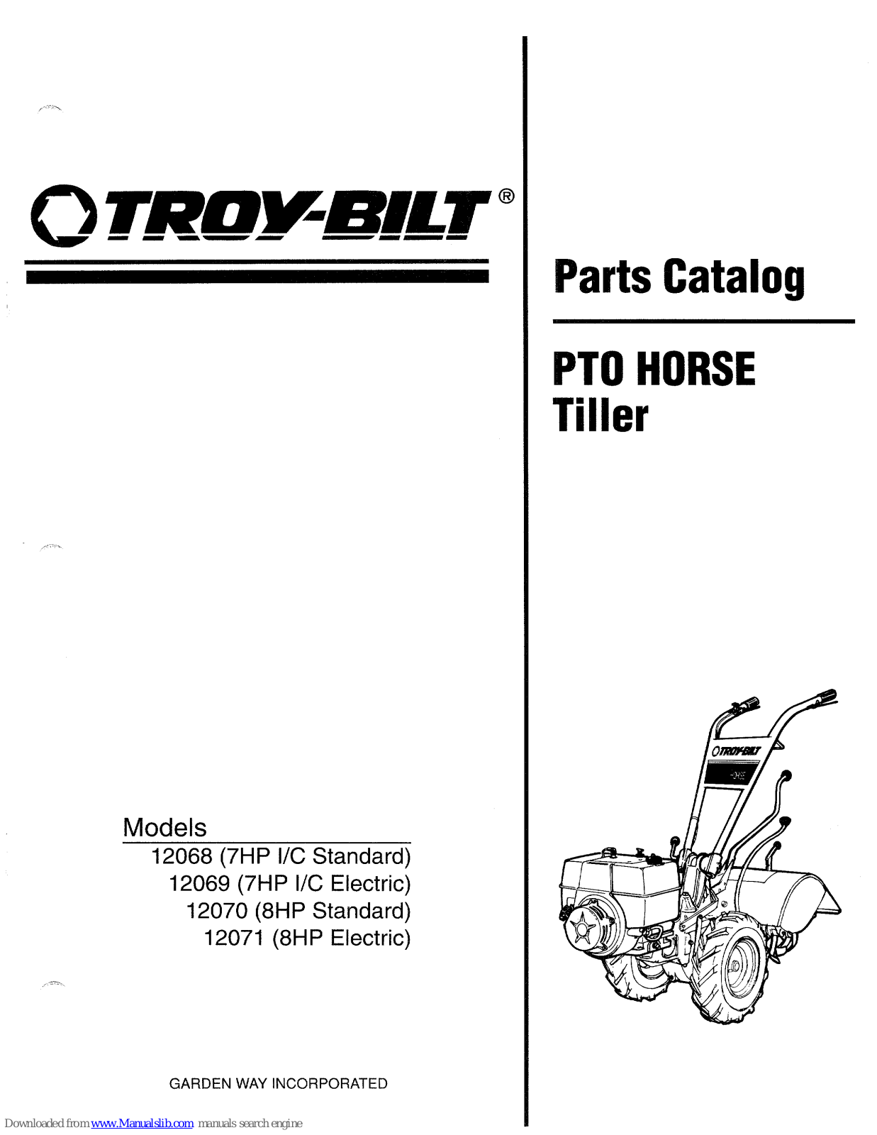 Troy-Bilt 12069, 12070, 12071, 12089C, PTO HORSE 12068 Parts Catalog