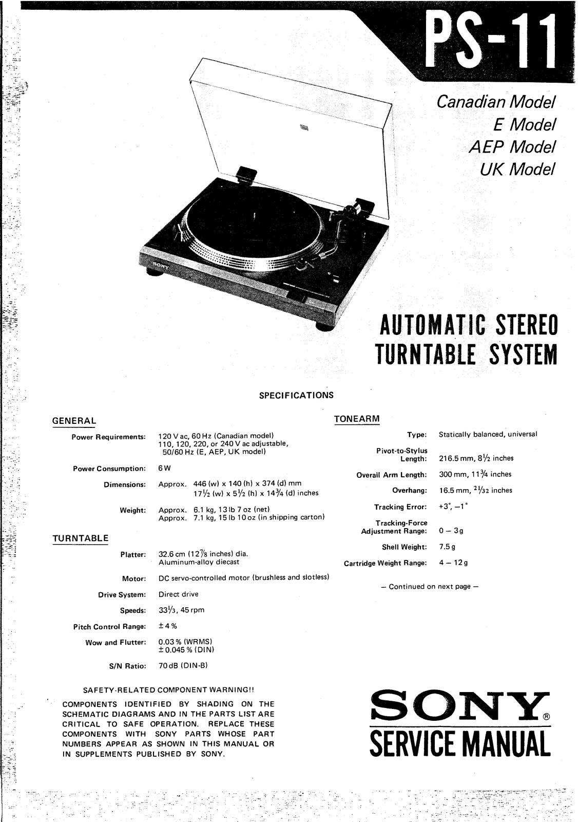 Sony PS-11 Service manual