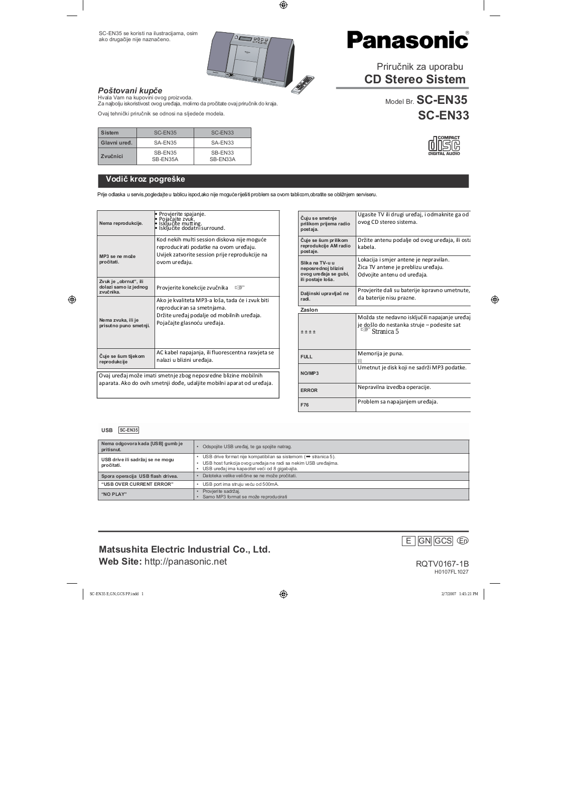 Panasonic SC-EN35, SC-EN33 User Manual