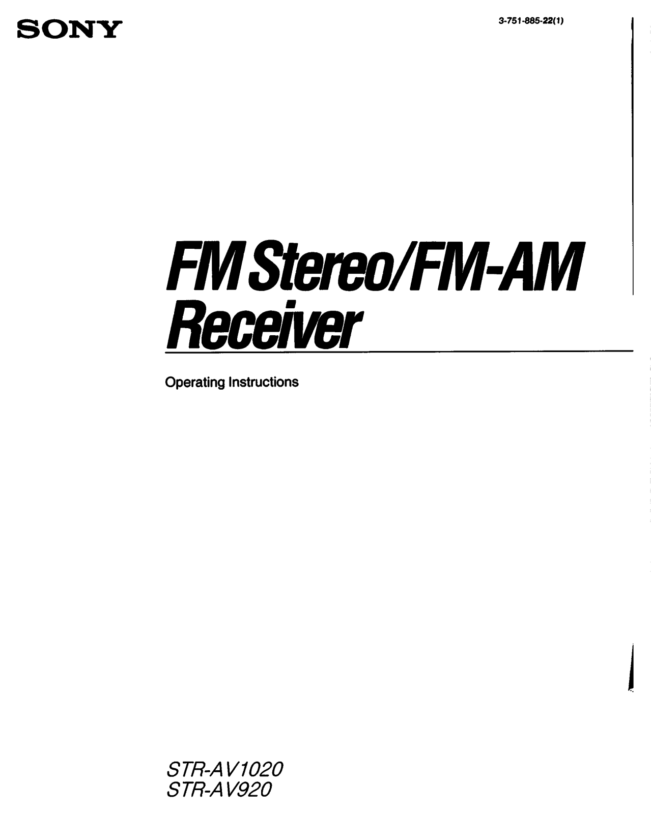 Sony STR-AV920 Operating Instruction