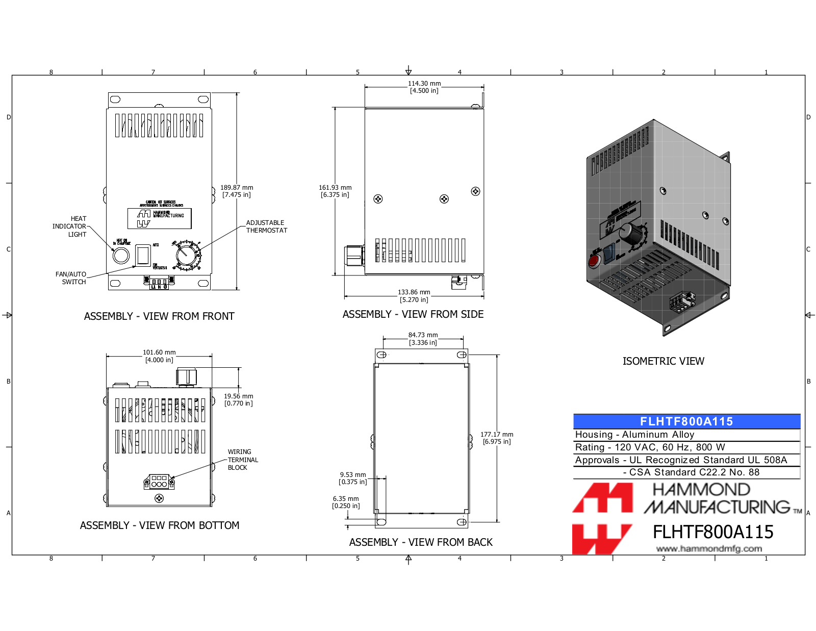 Hammond Manufacturing FLHTF800A115 technical drawings