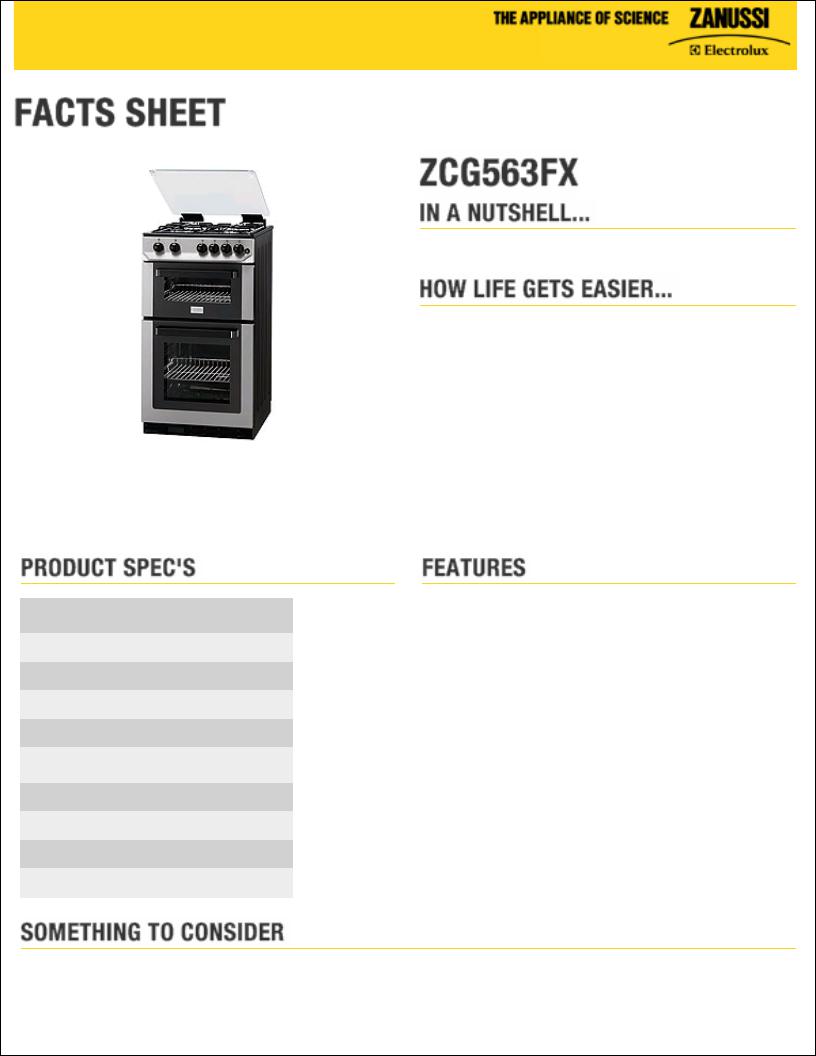 Zanussi ZCG563FX facts sheet