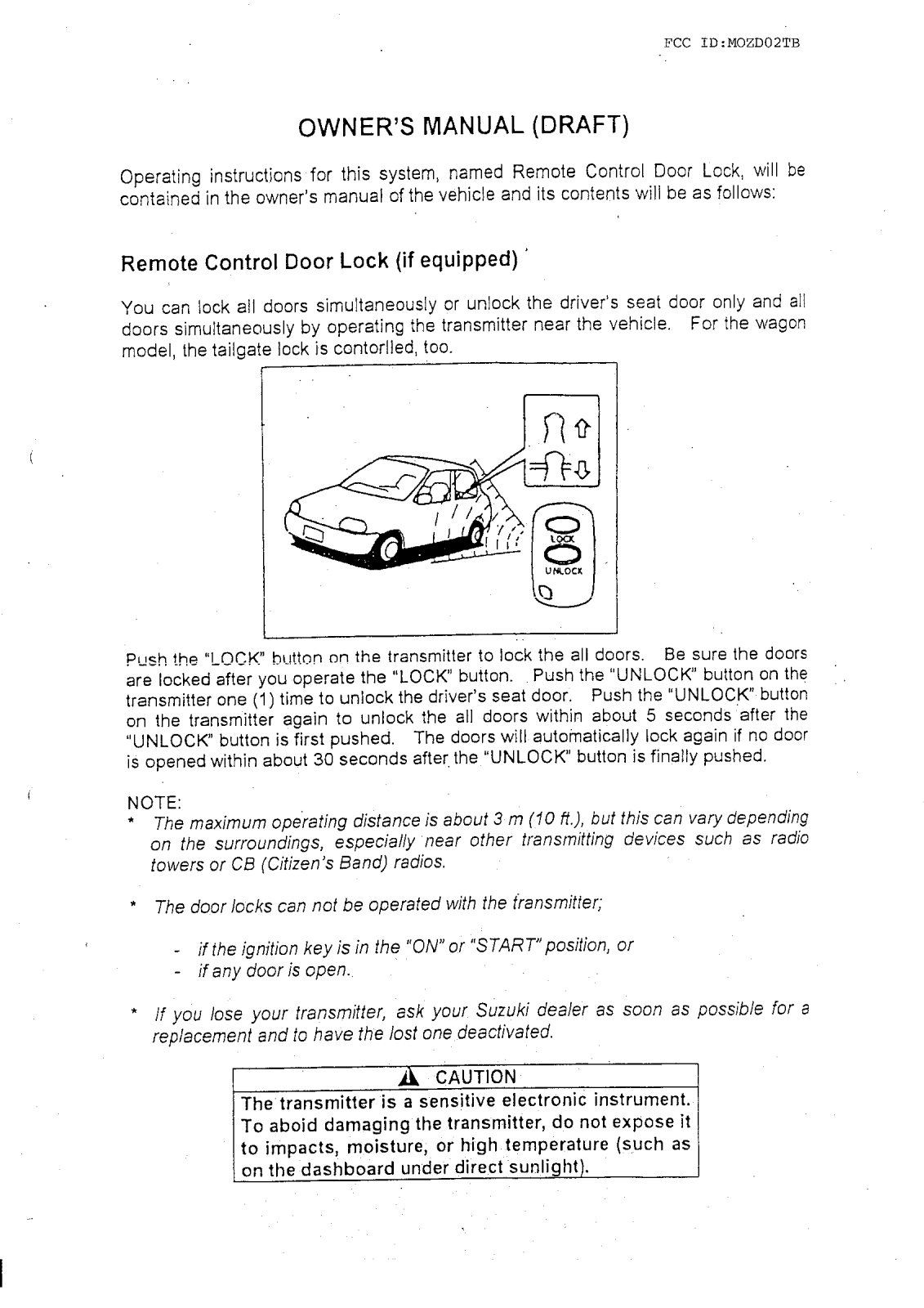 Tokai Rika Co D02TB Owners Manual