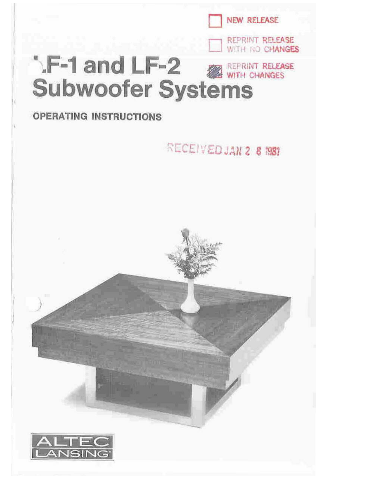 Altec Lansing LF2, F1 User Manual