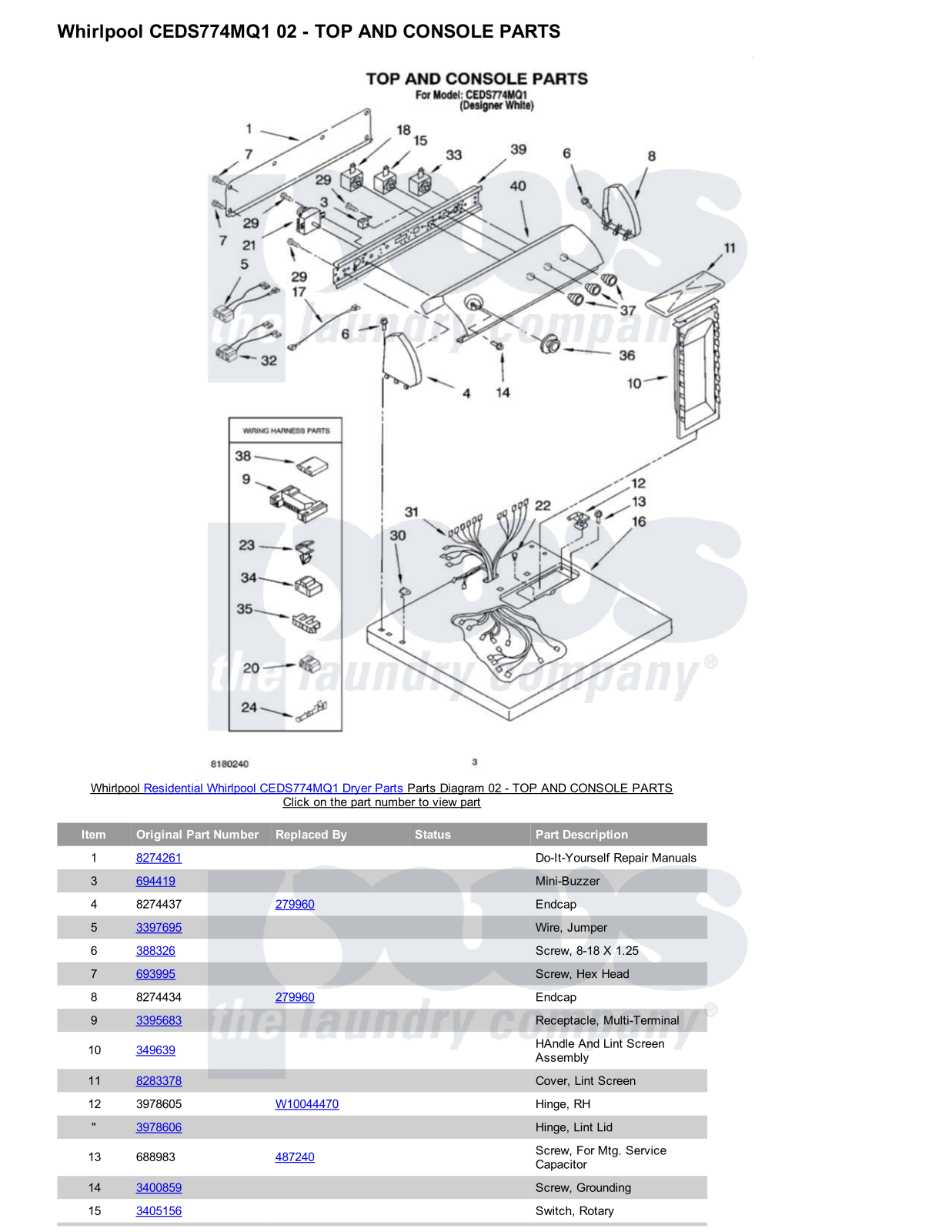 Whirlpool CEDS774MQ1 Parts Diagram