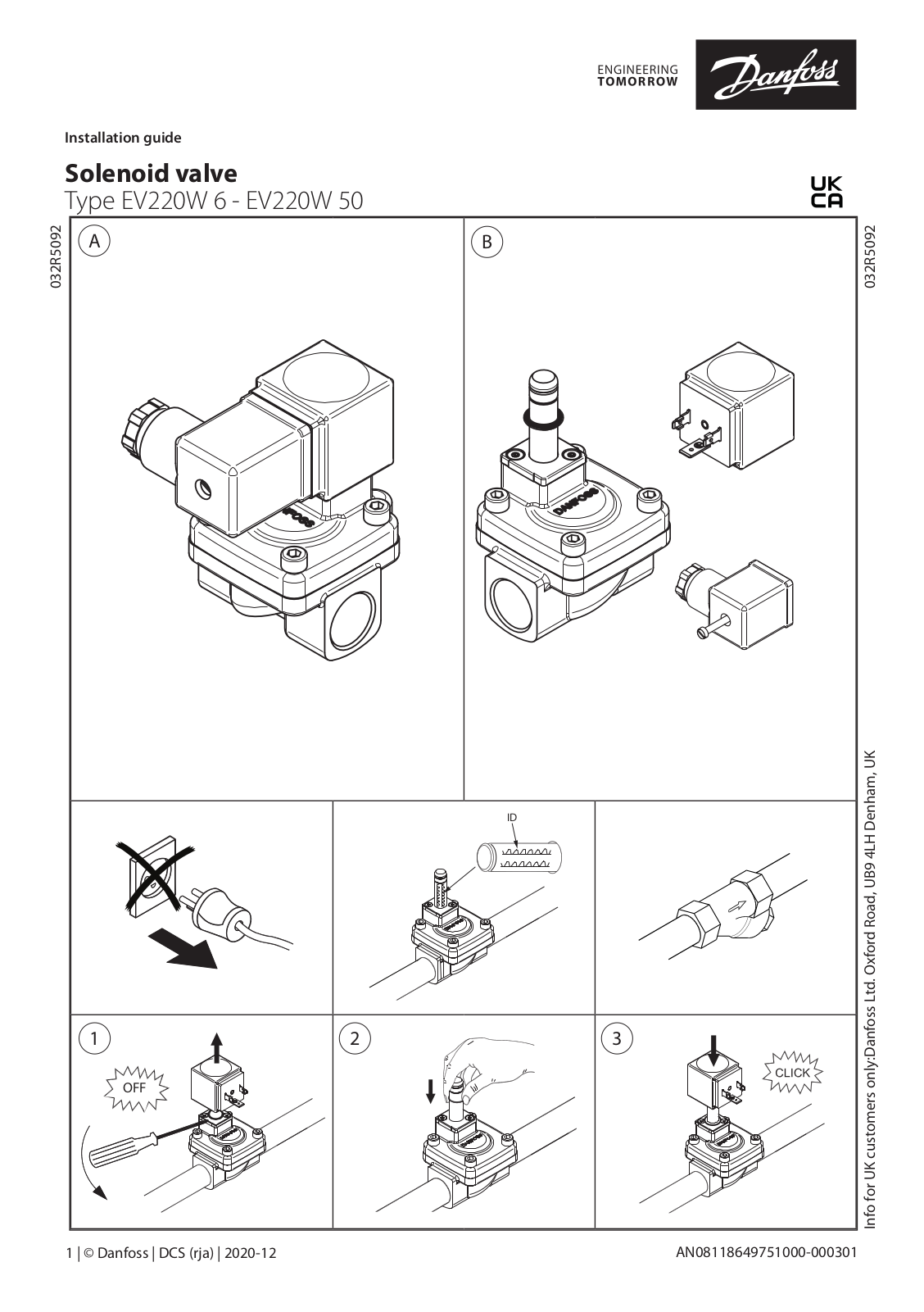 Danfoss EV220W 6, EV220W 50 Installation guide