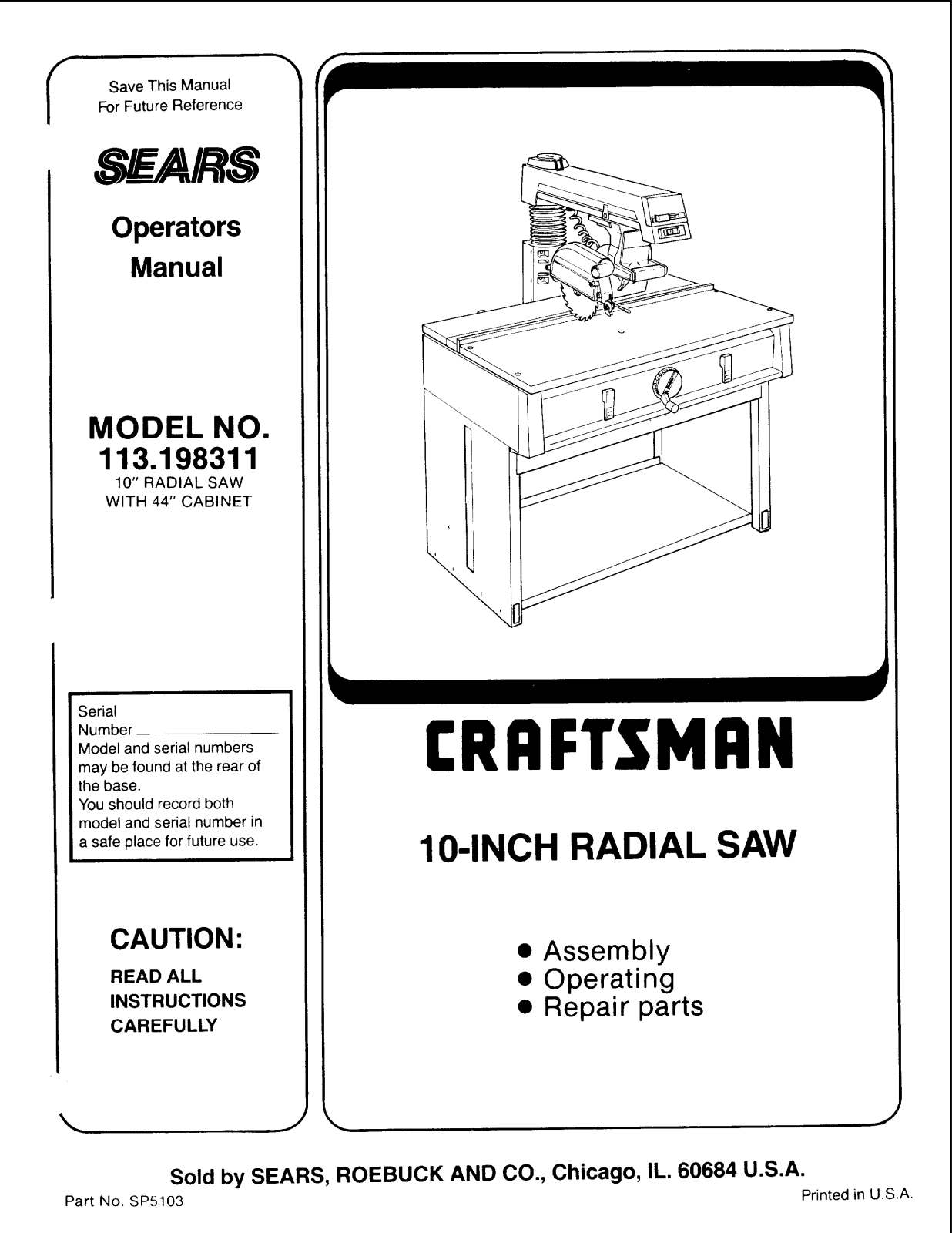 Craftsman 113198311 Owner’s Manual