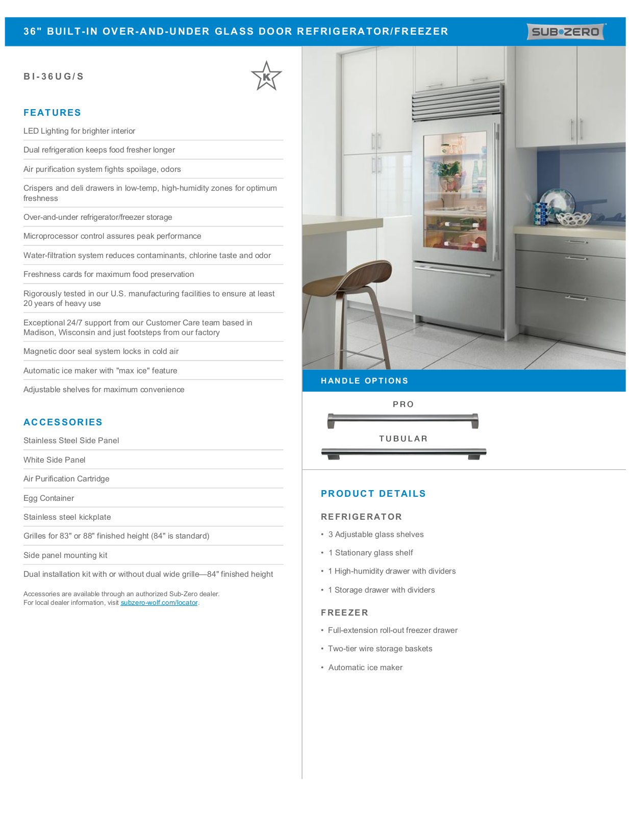 Sub-Zero BI36UGSPHRH, BI36UGSTHLH, BI36UGSTH, BI36UGSPH, BI36UGSPHLH Specification Sheet