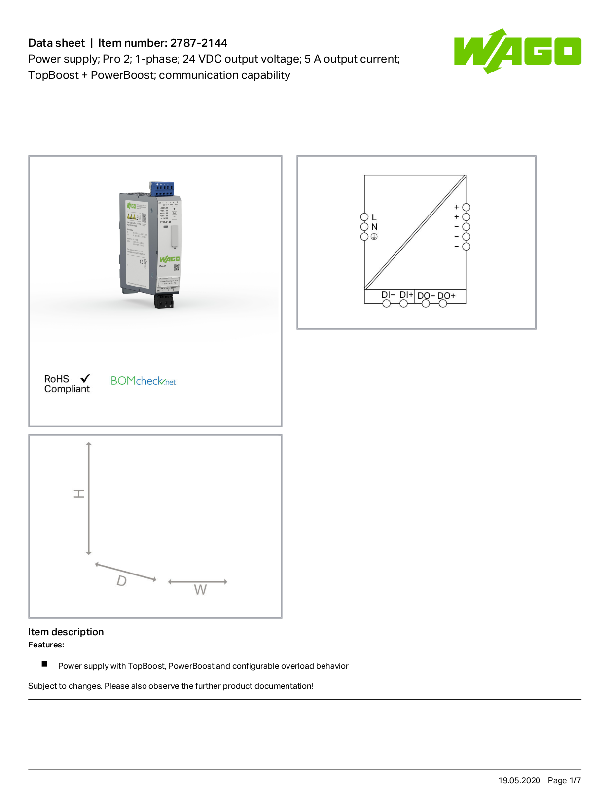 Wago 2787-2144 Data Sheet