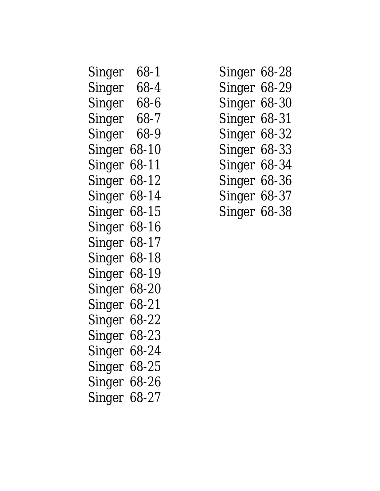 Singer 69-4, 69 -6, 69-7, 69-9, 69-10 Parts List