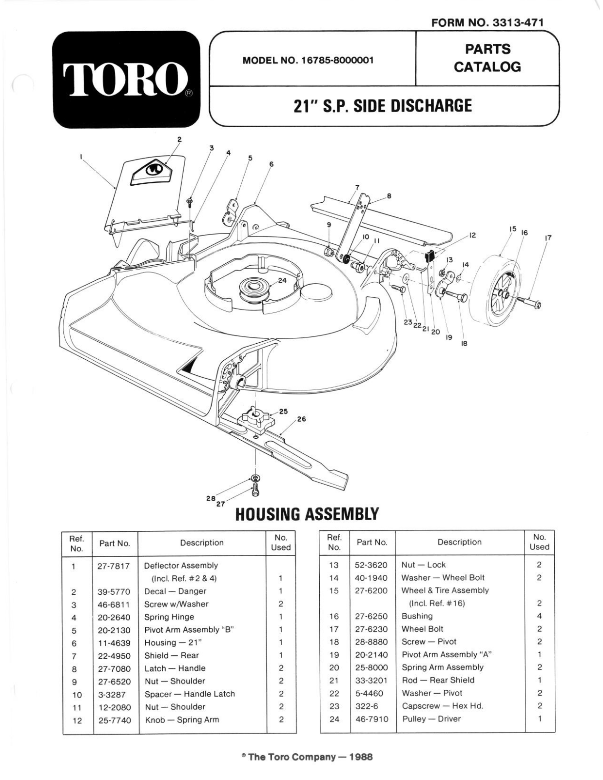 Toro 16785 Parts Catalogue