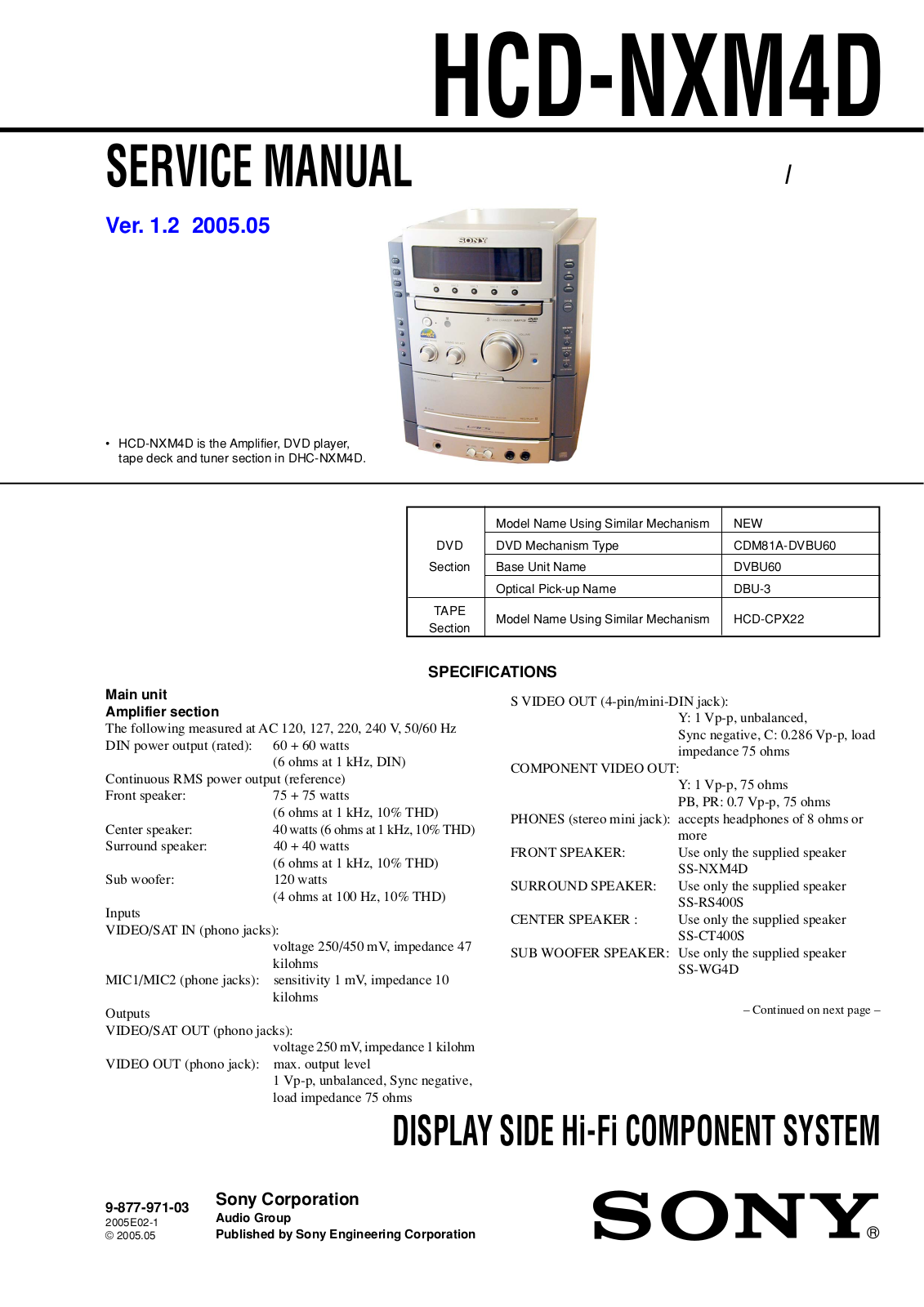 Sony HCD-NXM4D Schematic